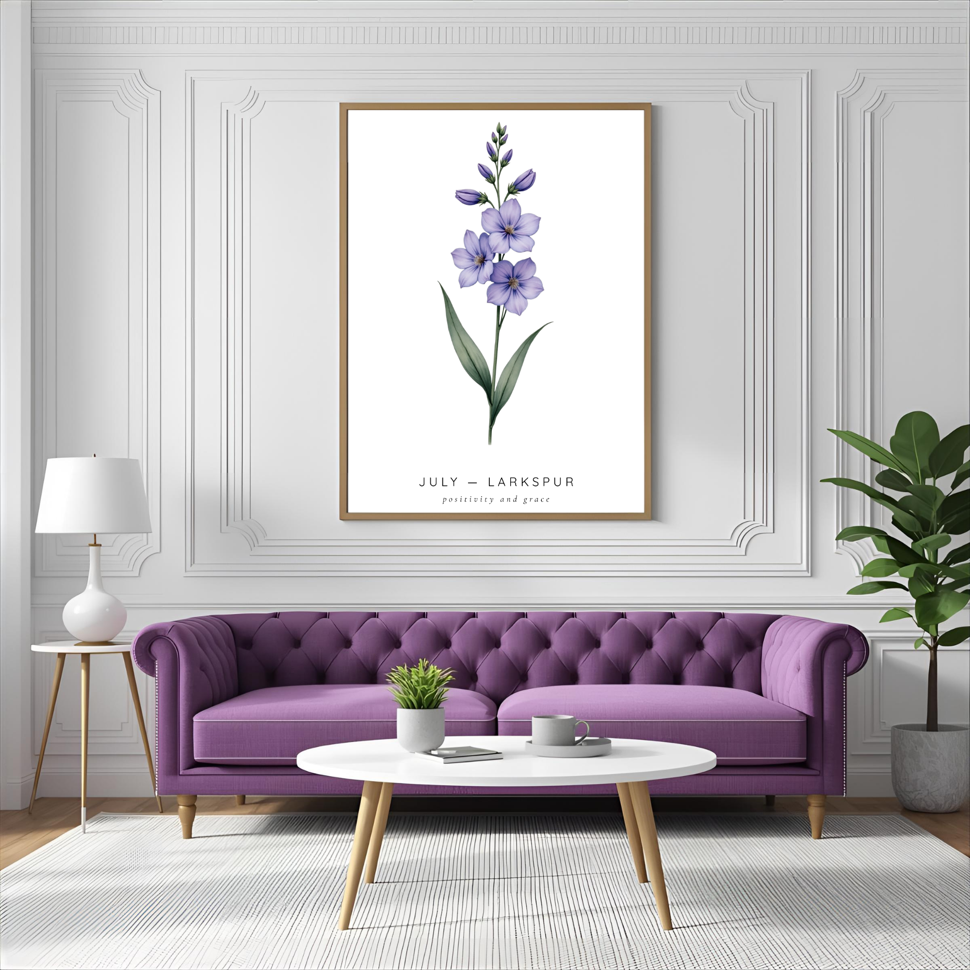 July Birth Flower Wall Art – Larkspur Print (Positivity & Grace)