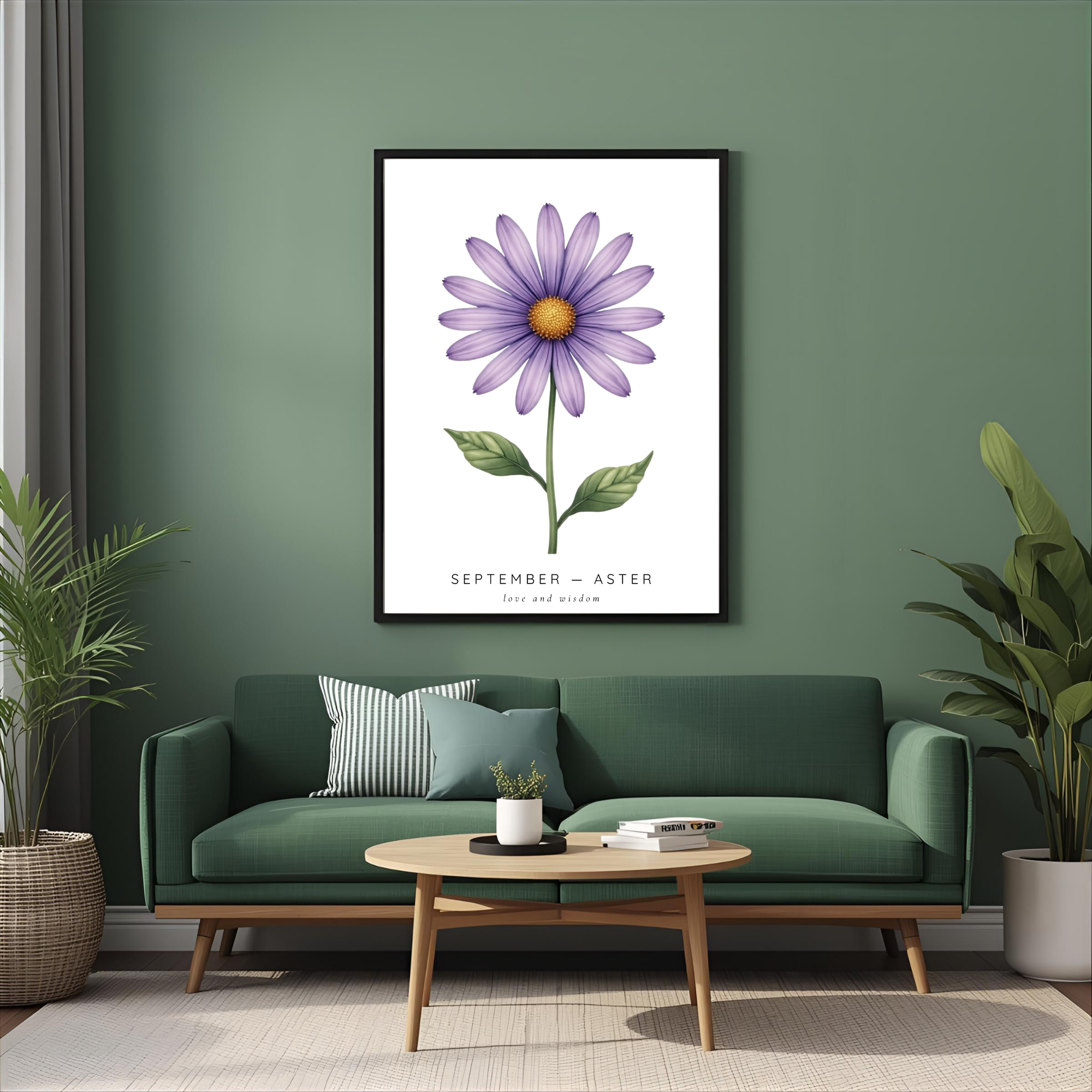 September Birth Flower Wall Art – Aster Print (Love & Wisdom)
