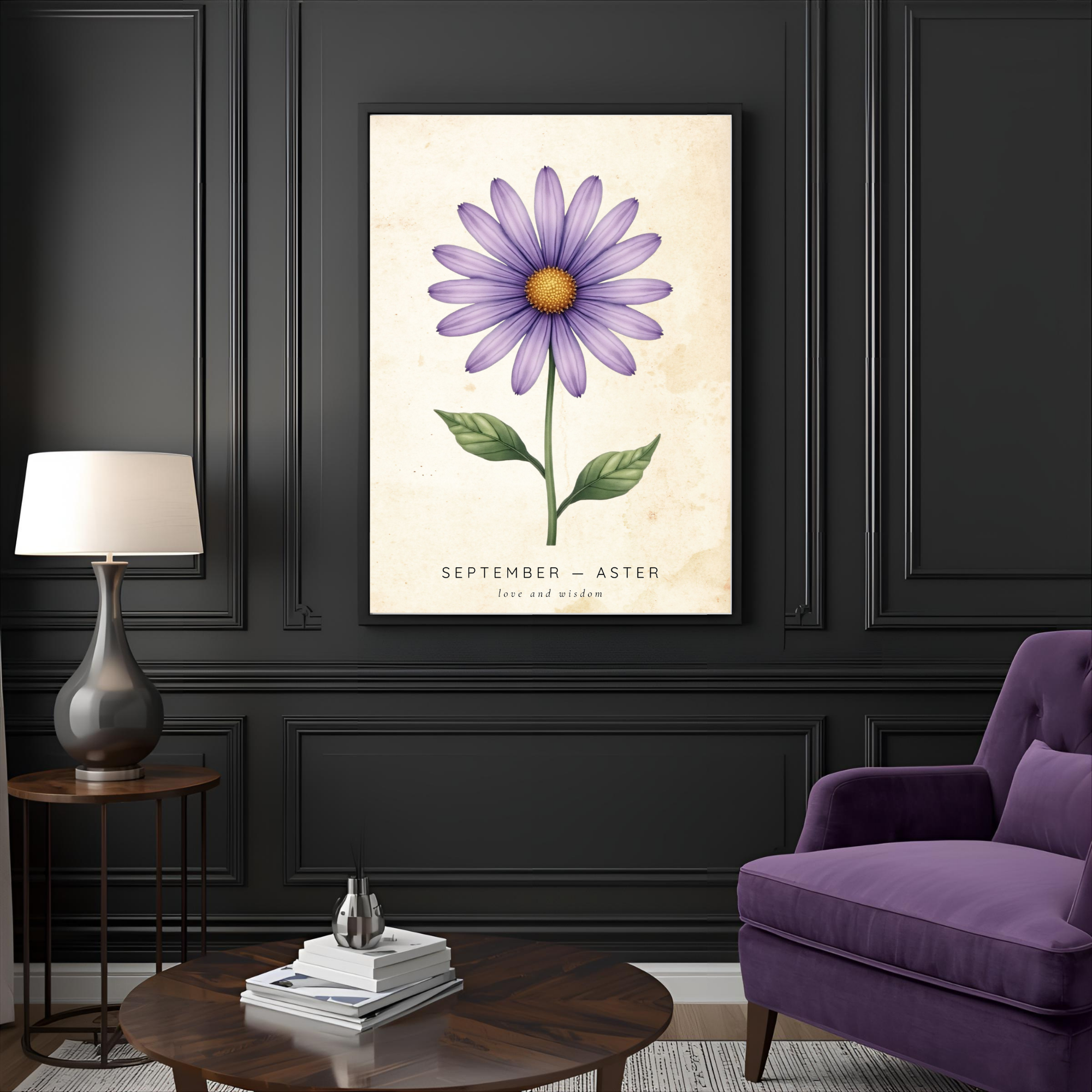September Birth Flower Wall Art – Aster Print (Love & Wisdom)