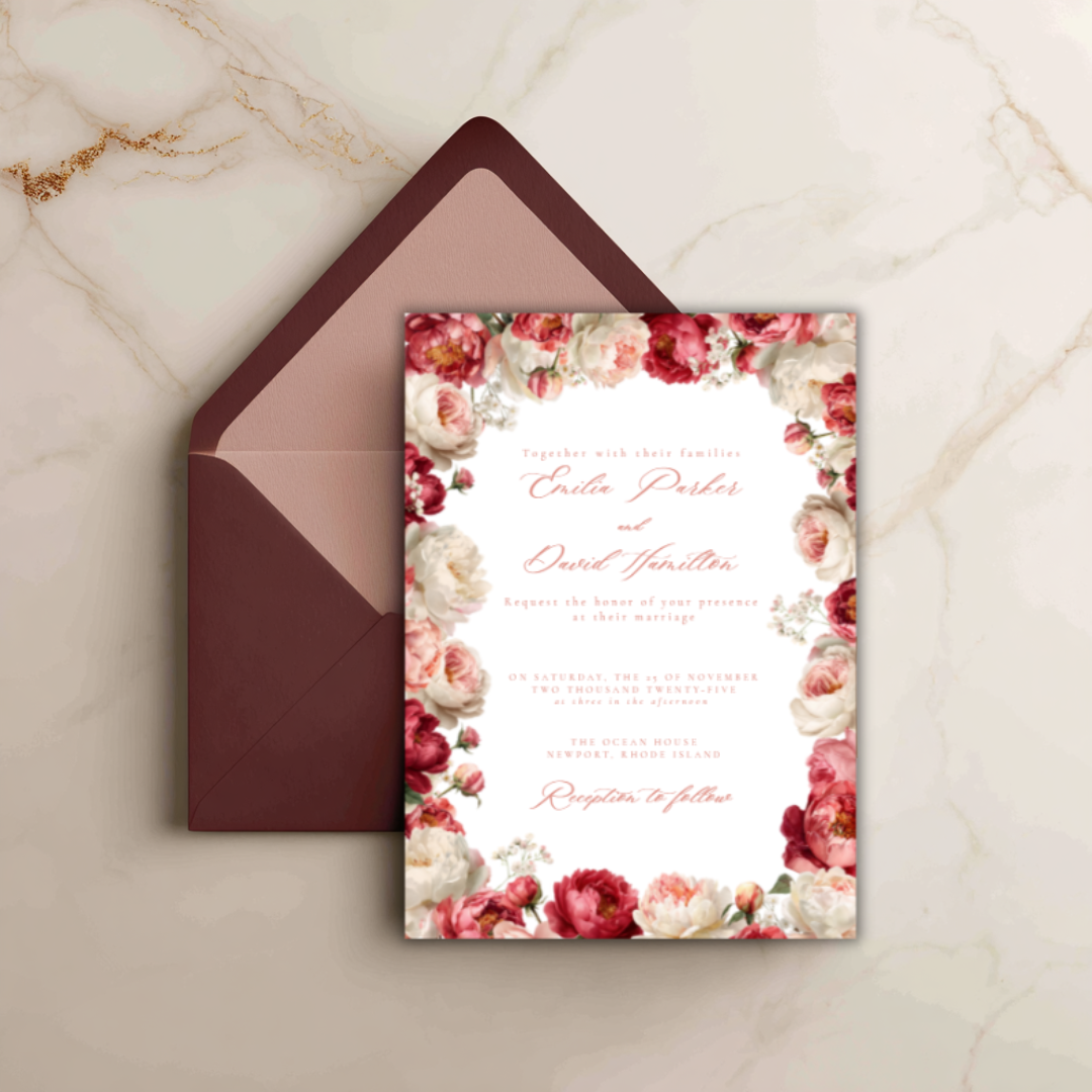 Editable blush floral wedding invitation template Canva