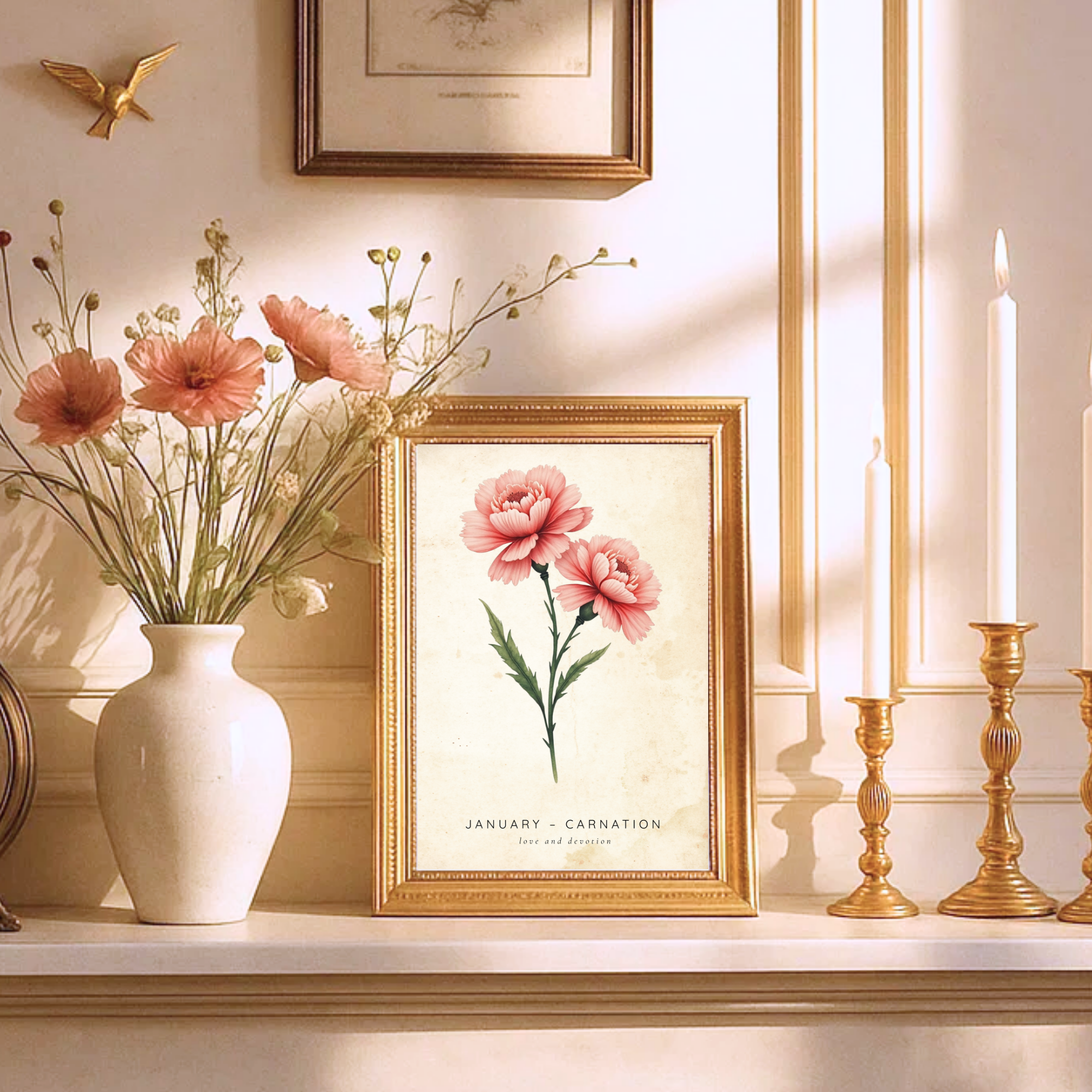 January Birth Flower Wall Art – Carnation Print (Love & Devotion)