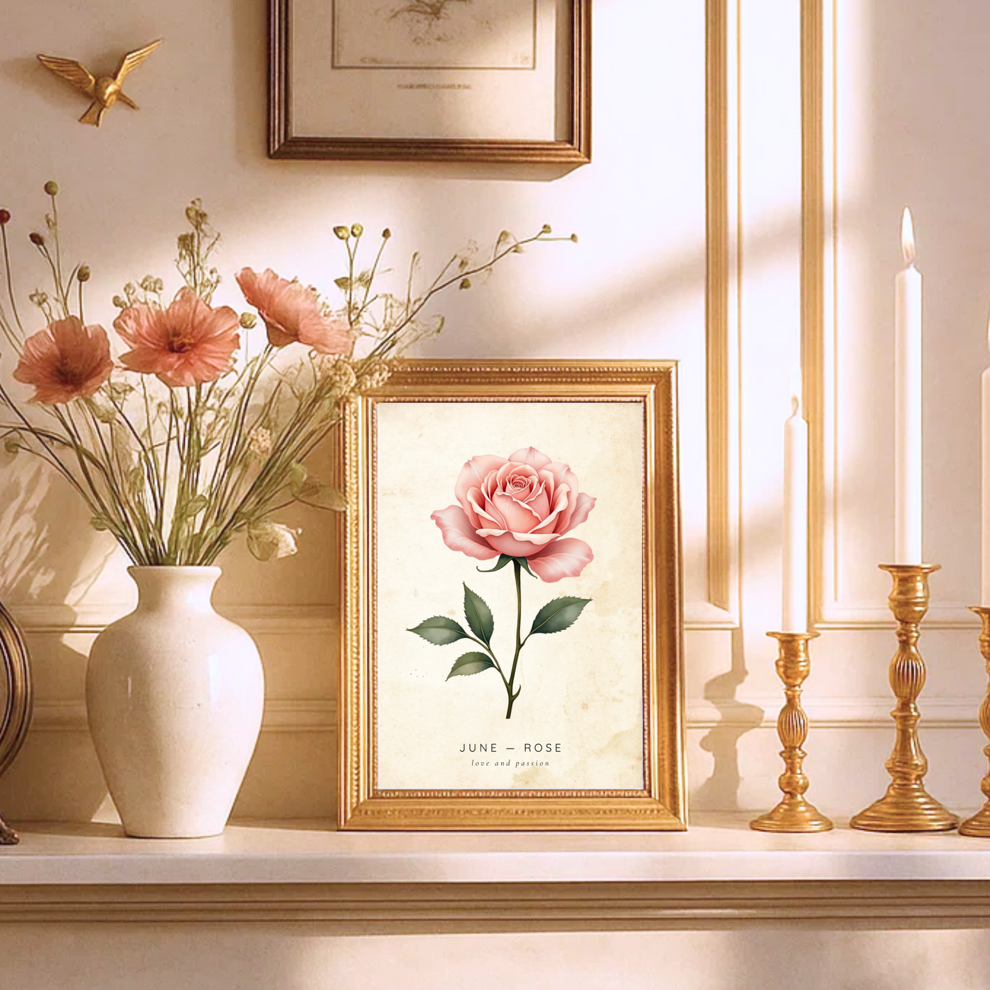 June Birth Flower Wall Art – Rose Print (Love & Passion)