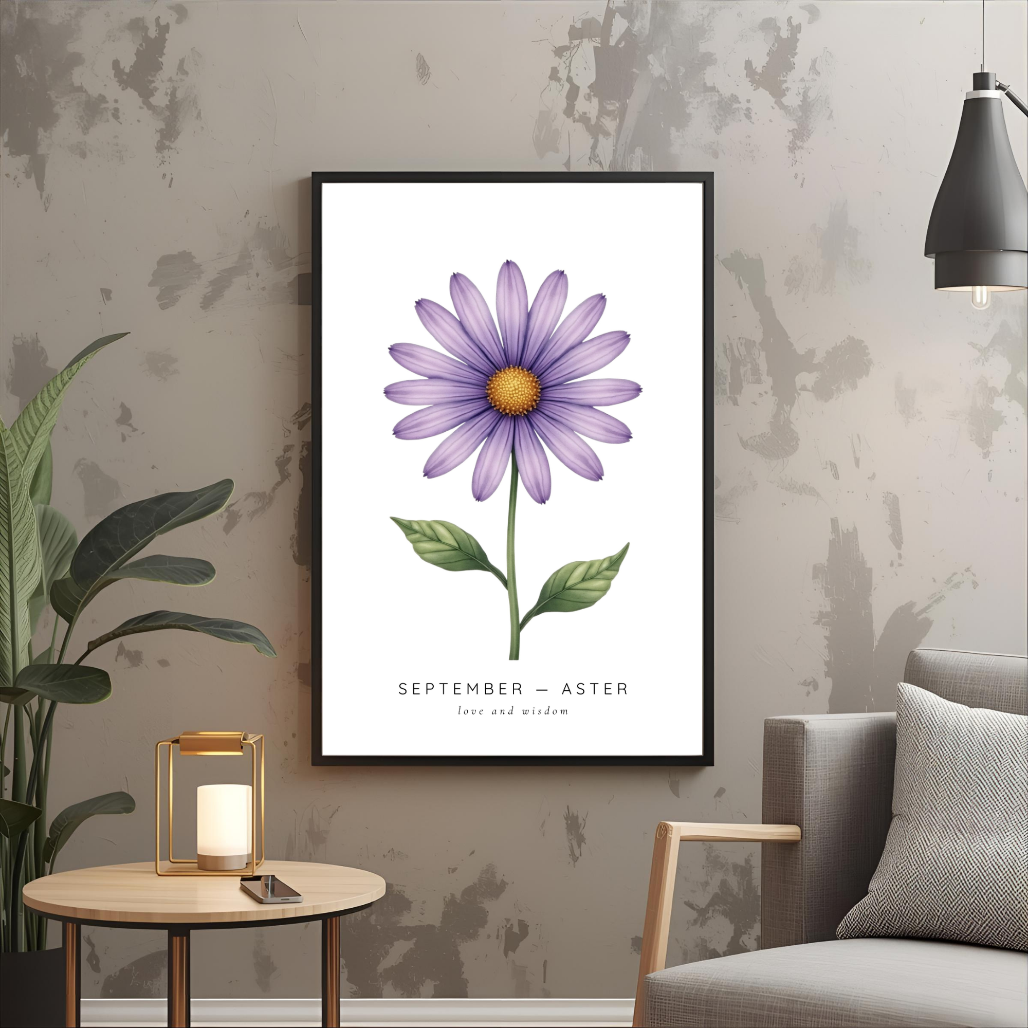 September Birth Flower Wall Art – Aster Print (Love & Wisdom)