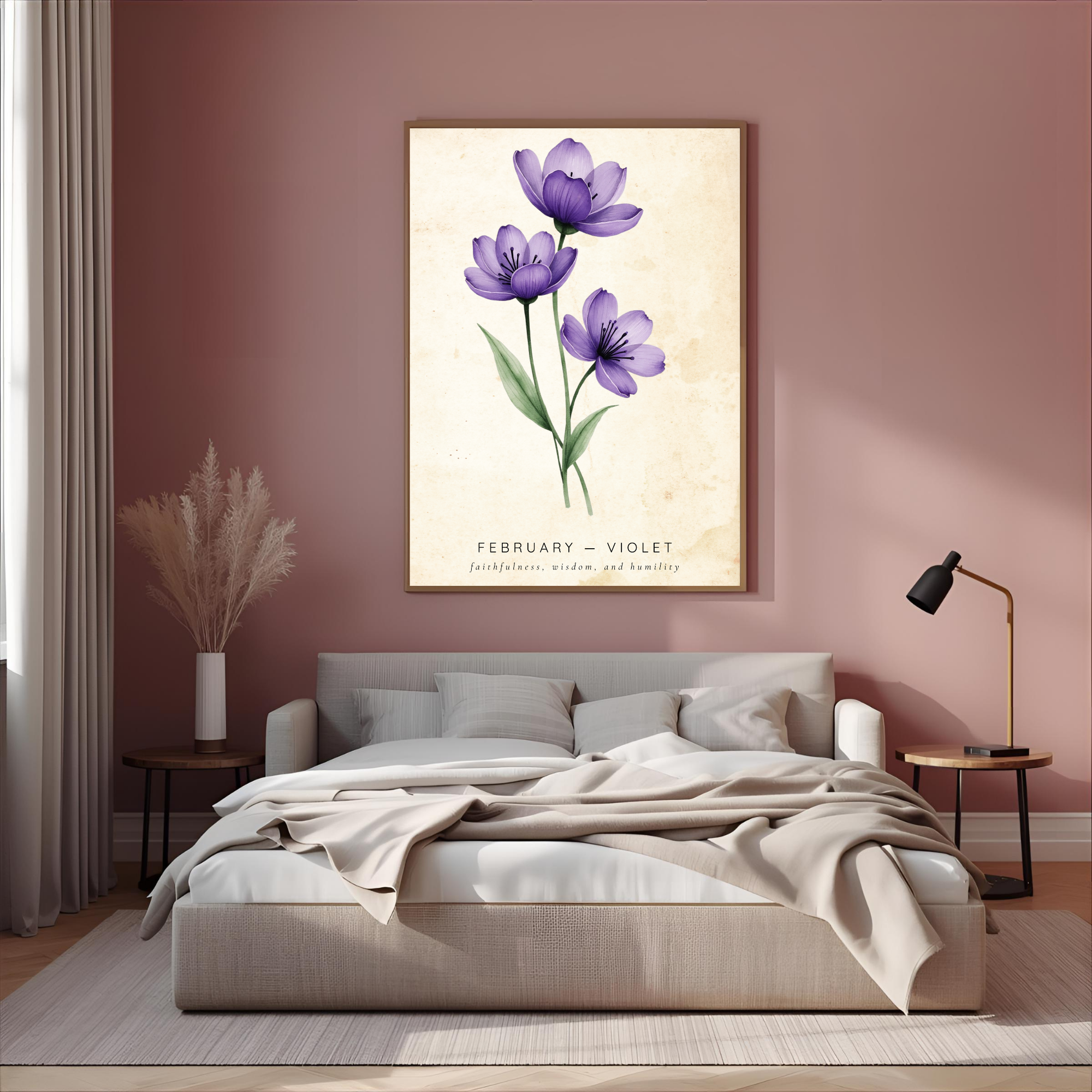 February Birth Flower Wall Art – Violet Print (Faithfulness & Wisdom)