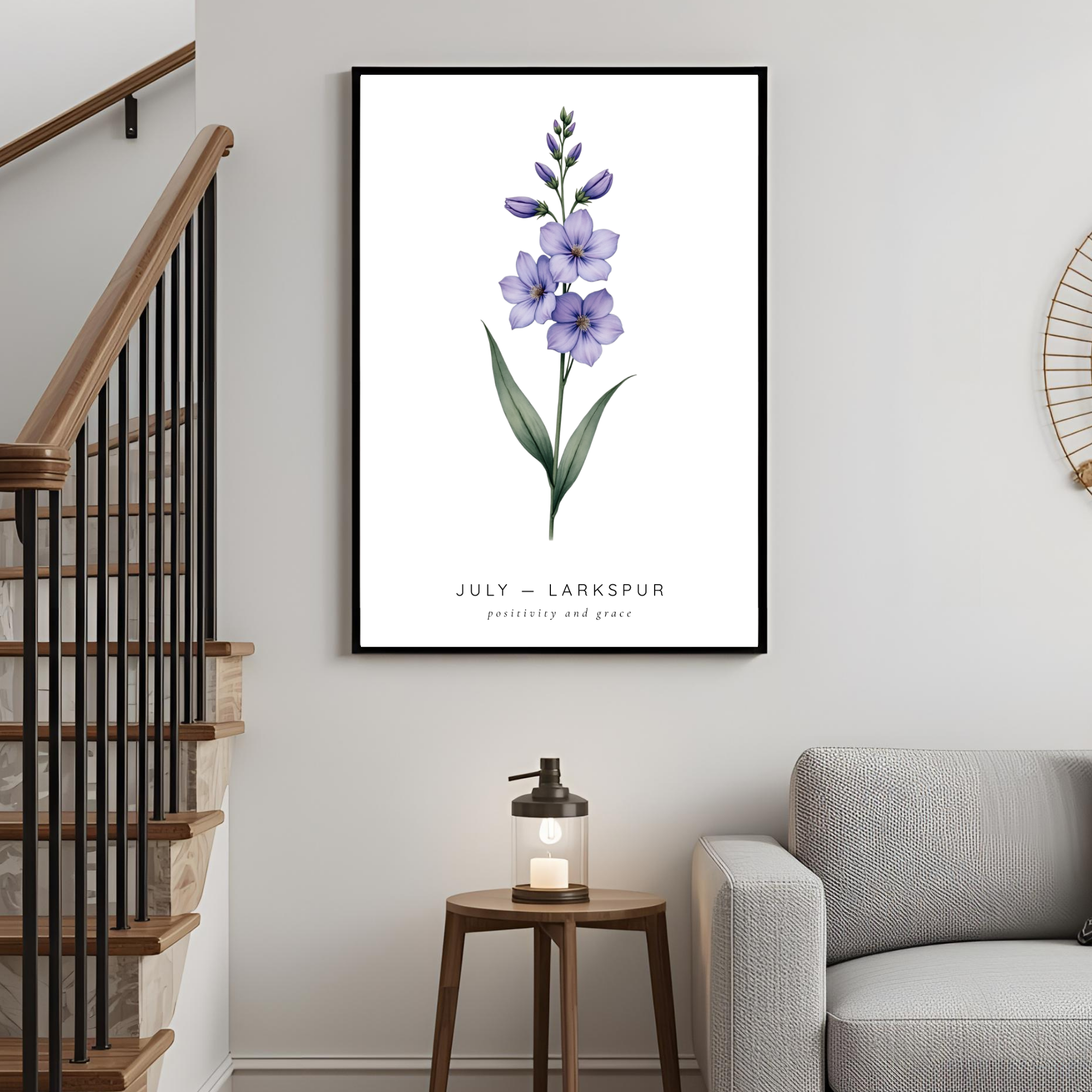 July Birth Flower Wall Art – Larkspur Print (Positivity & Grace)