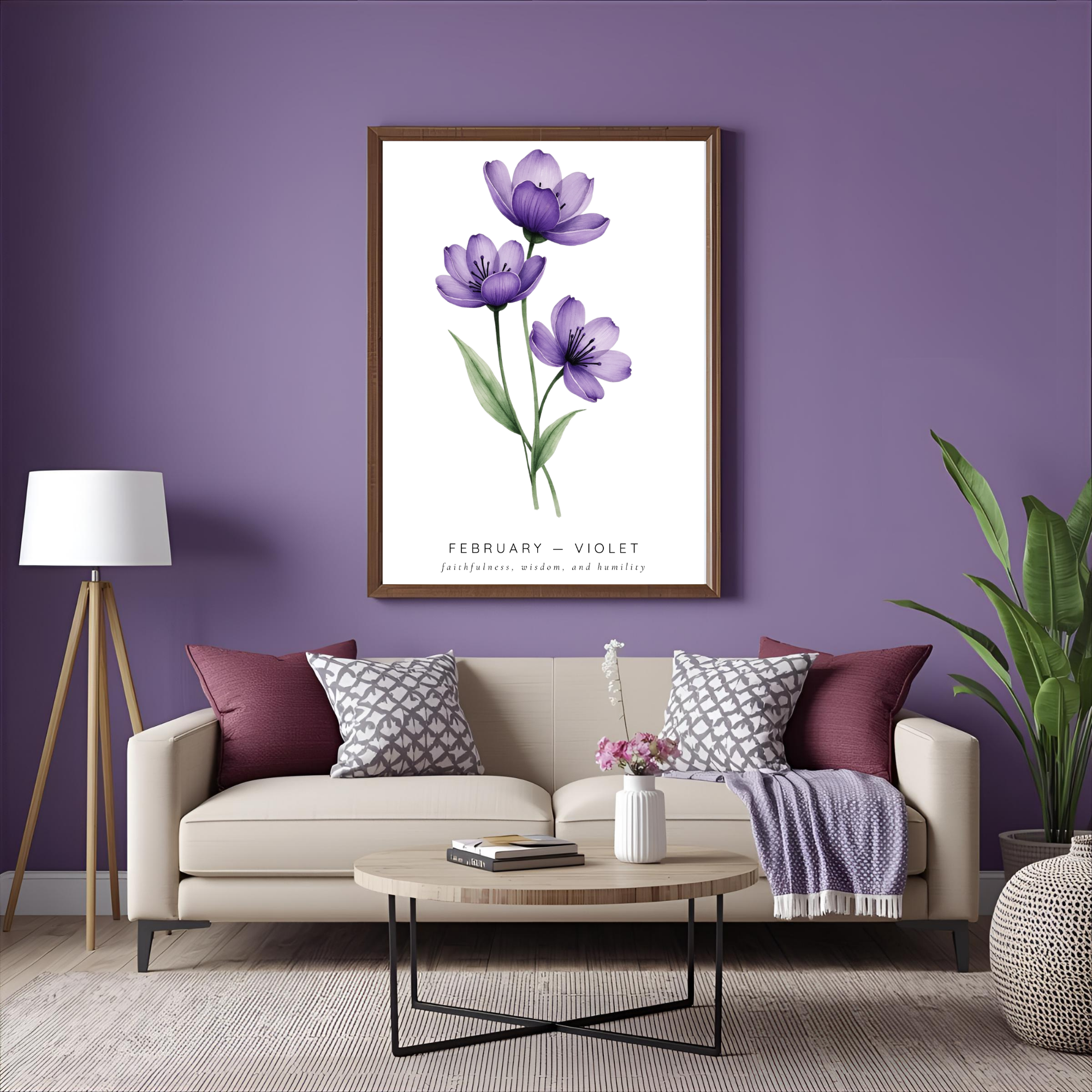 February Birth Flower Wall Art – Violet Print (Faithfulness & Wisdom)