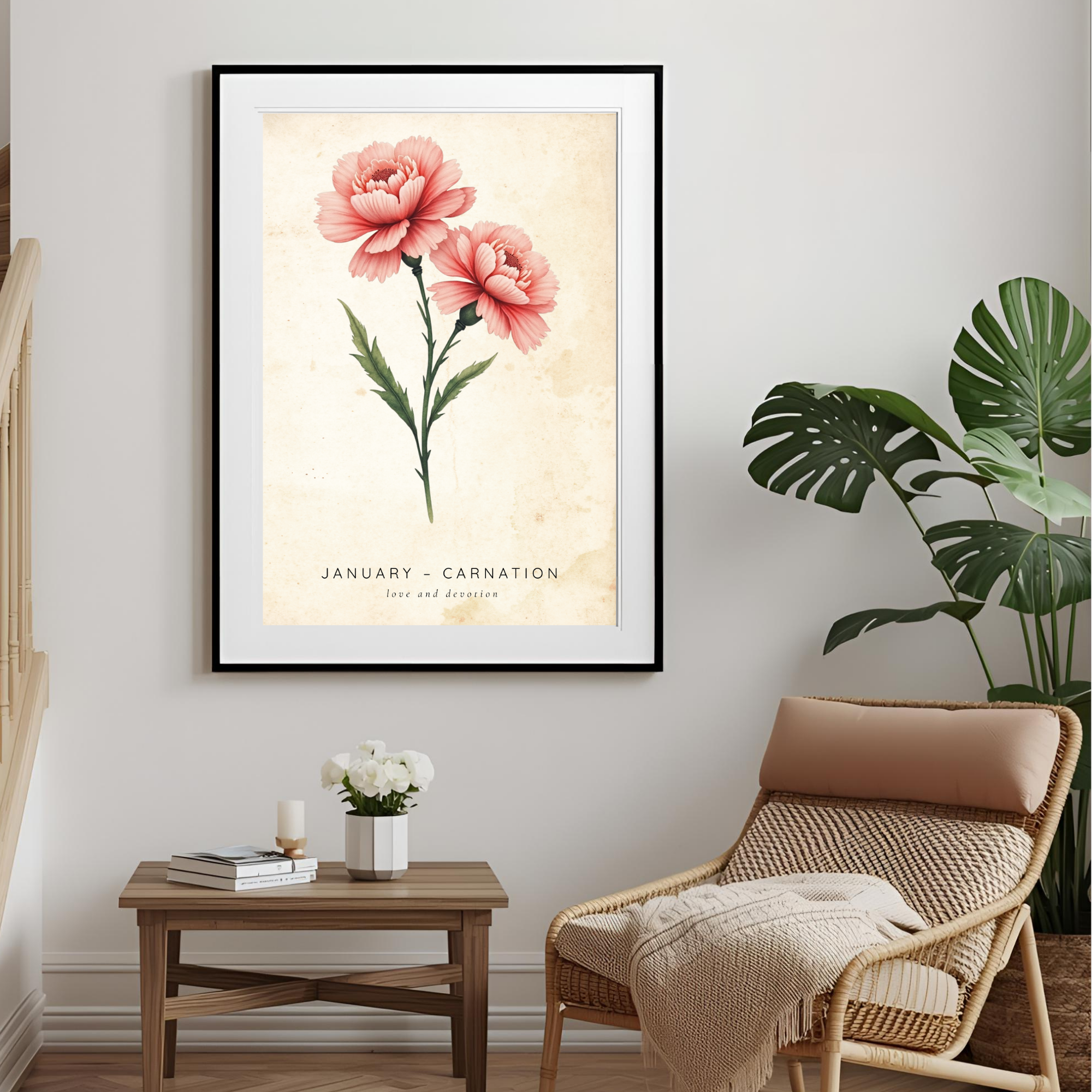 January Birth Flower Wall Art – Carnation Print (Love & Devotion)