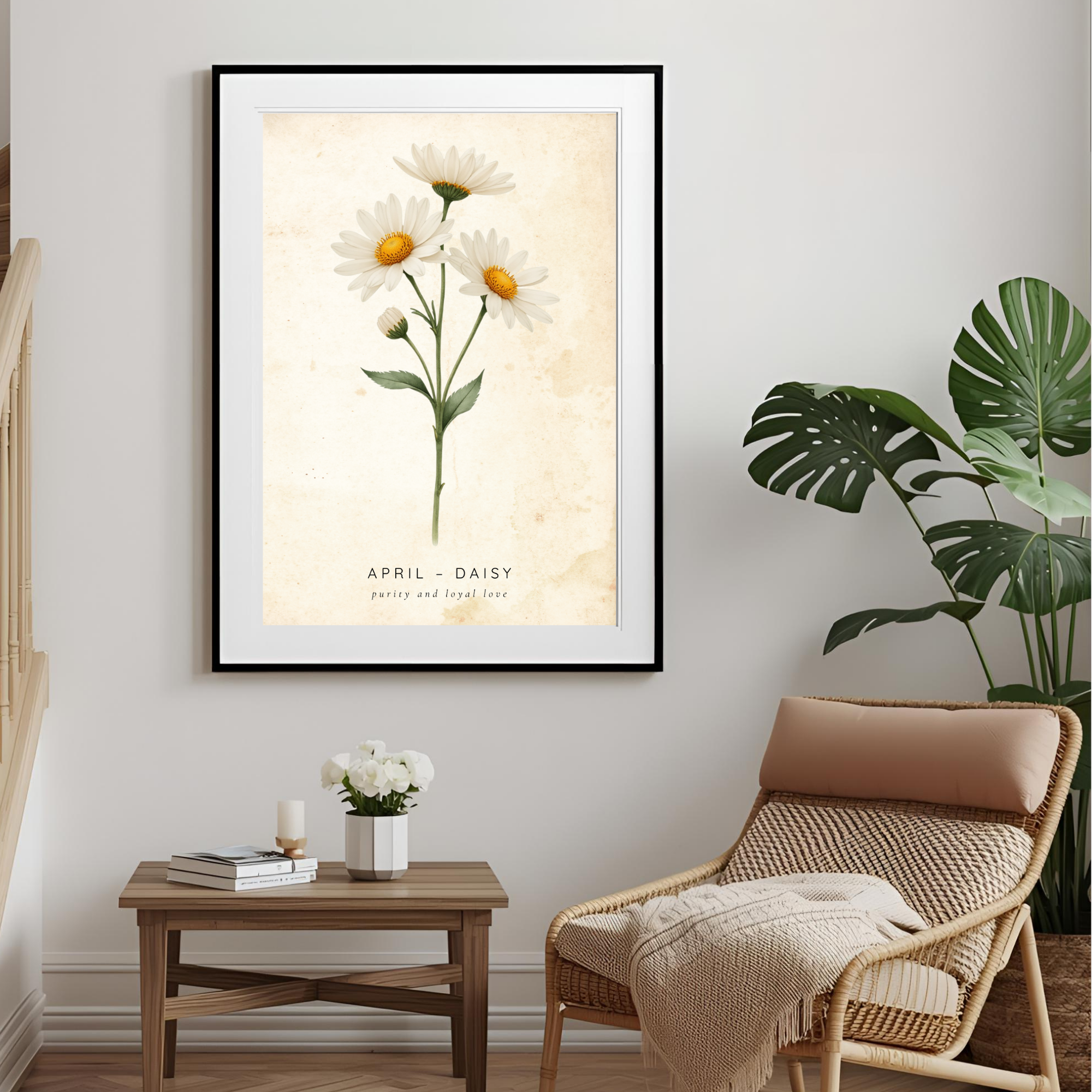 April Birth Flower Wall Art – Daisy Print (Innocence & Loyal Love)