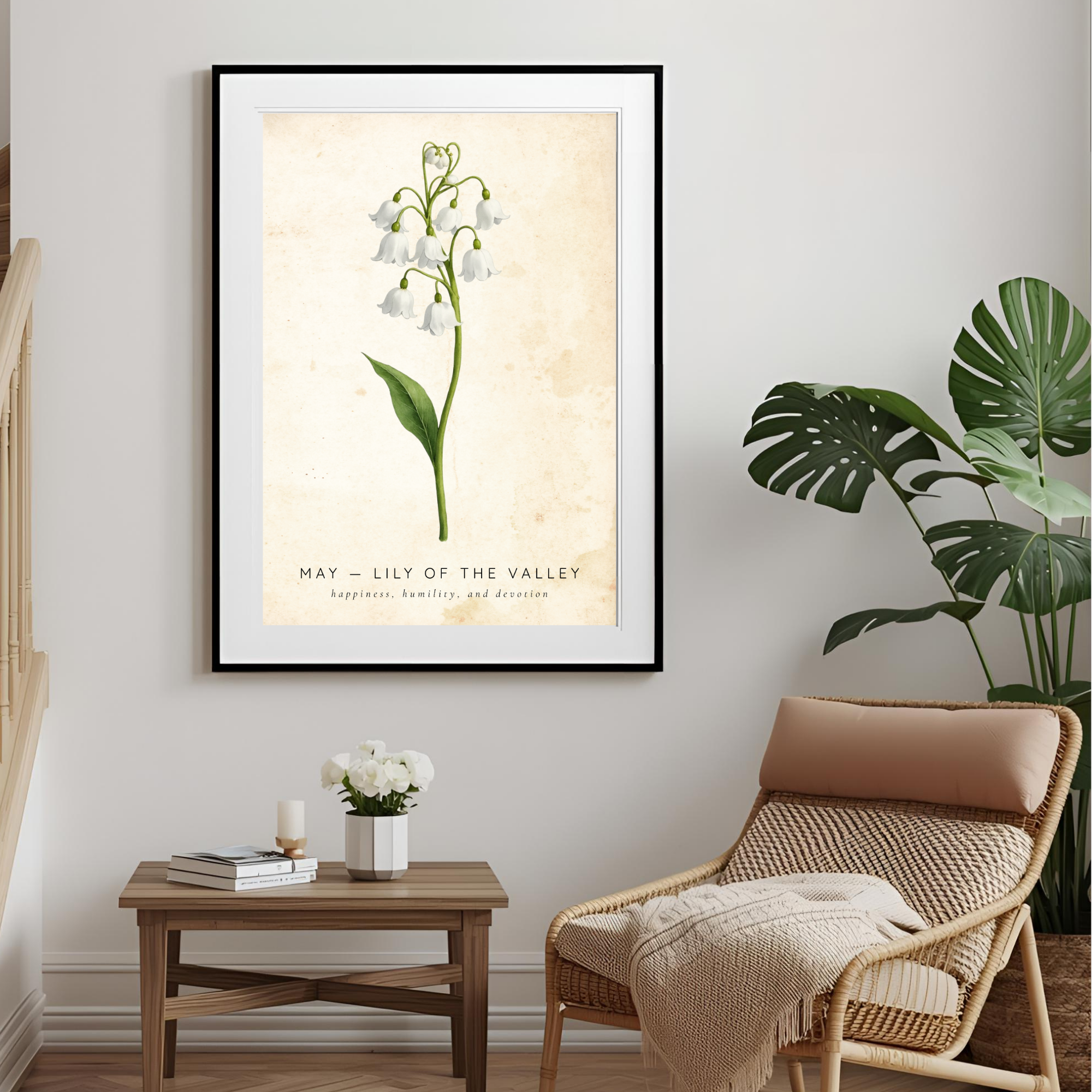 May Birth Flower Wall Art – Lily of the Valley Print (Happiness & Humility)