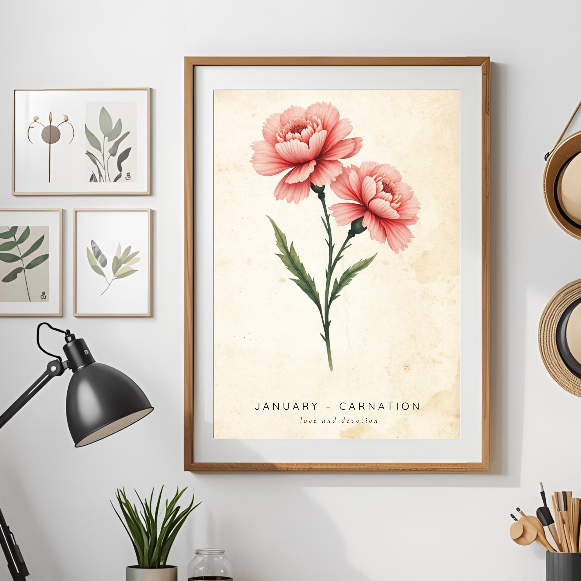 January Birth Flower Wall Art – Carnation Print (Love & Devotion)