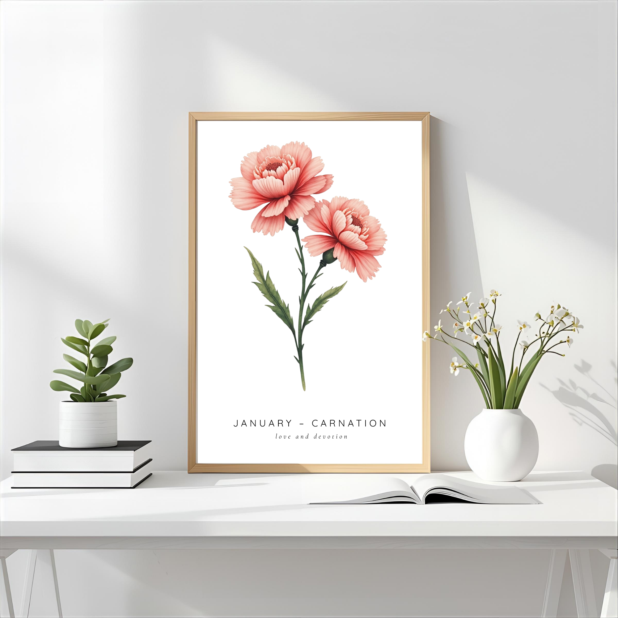 January Birth Flower Wall Art – Carnation Print (Love & Devotion)