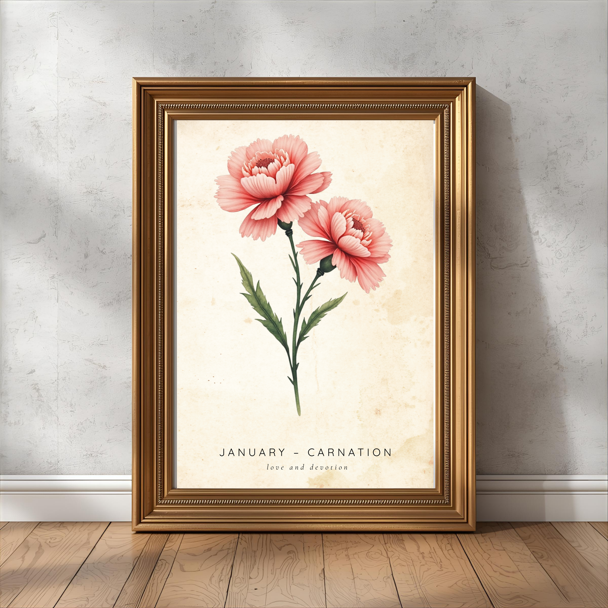 January Birth Flower Wall Art – Carnation Print (Love & Devotion)