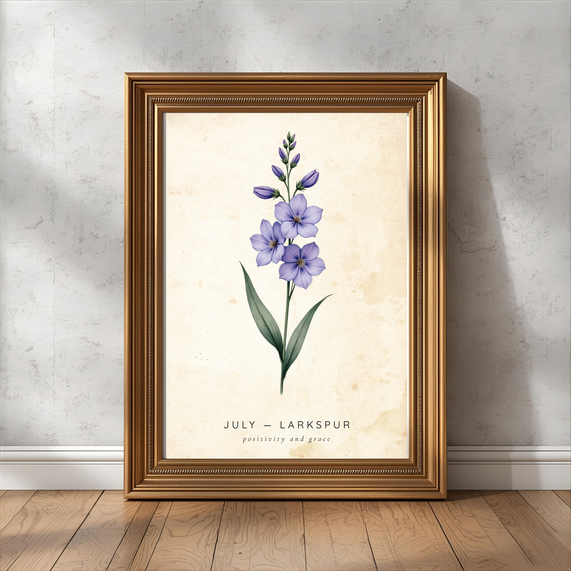 July Birth Flower Wall Art – Larkspur Print (Positivity & Grace)