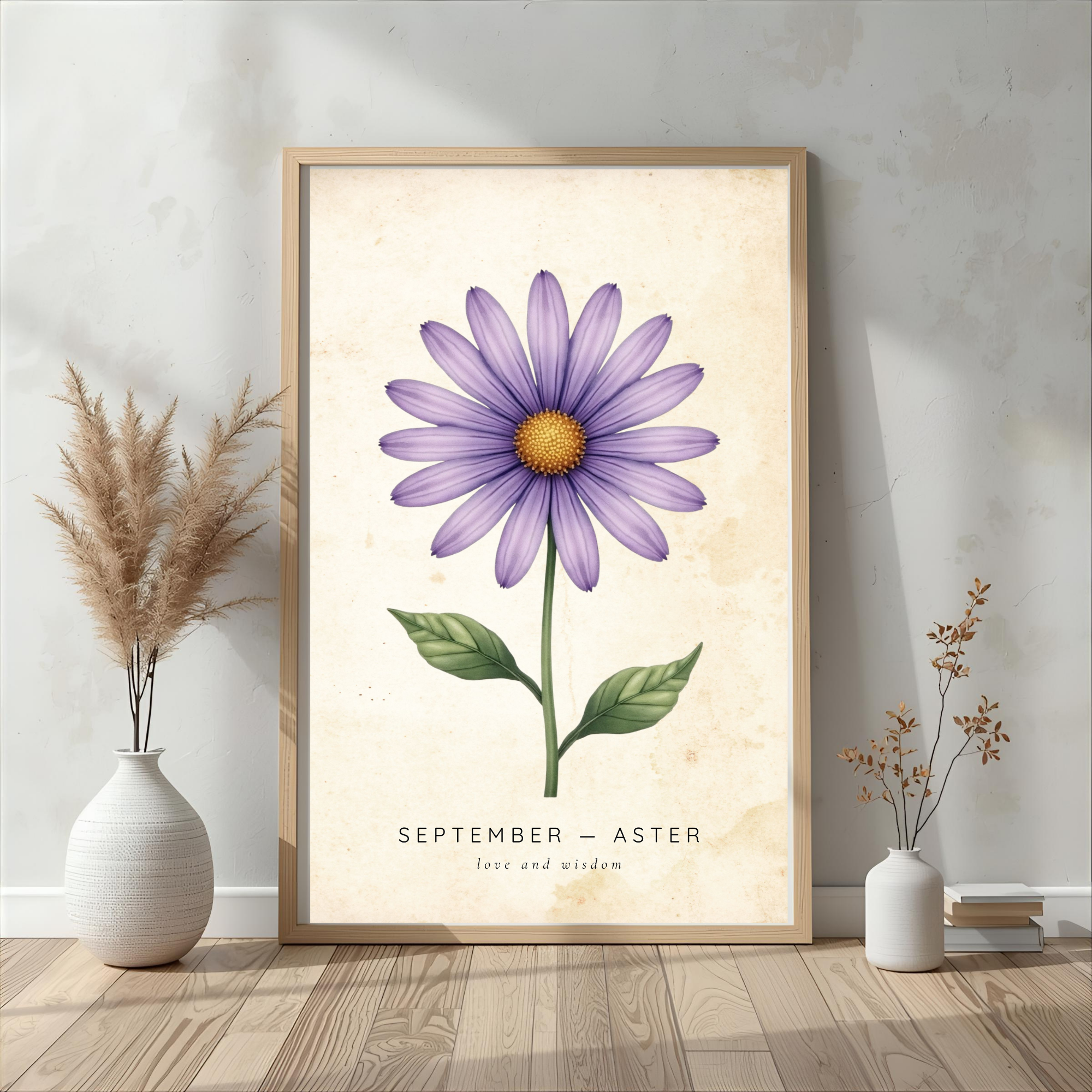 September Birth Flower Wall Art – Aster Print (Love & Wisdom)