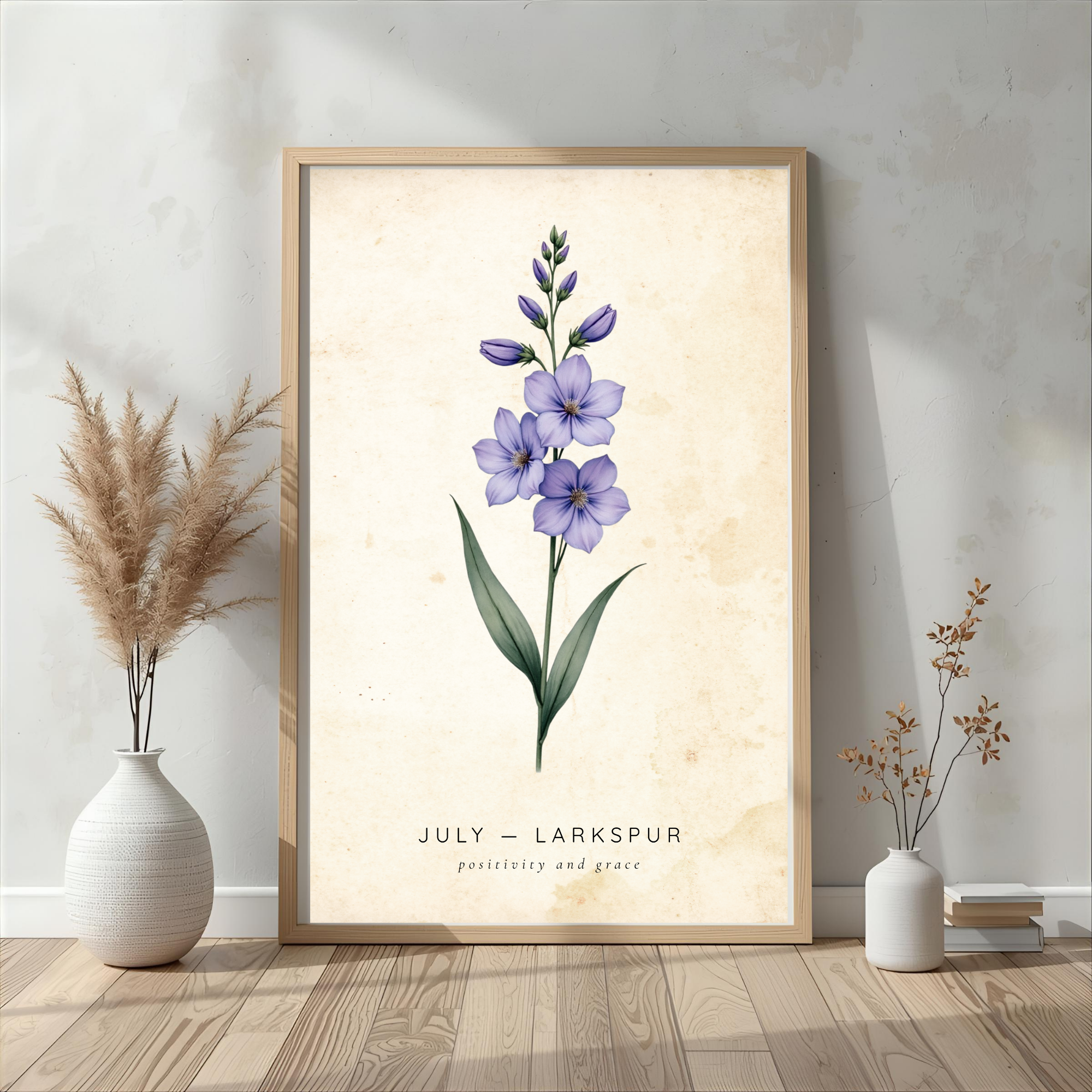 July Birth Flower Wall Art – Larkspur Print (Positivity & Grace)