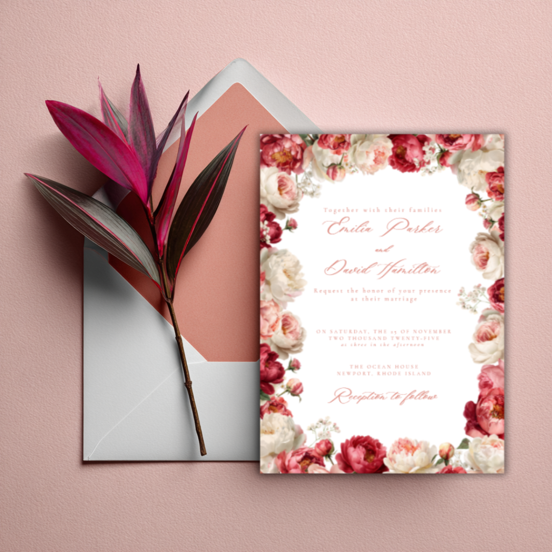 Editable blush floral wedding invitation template Canva