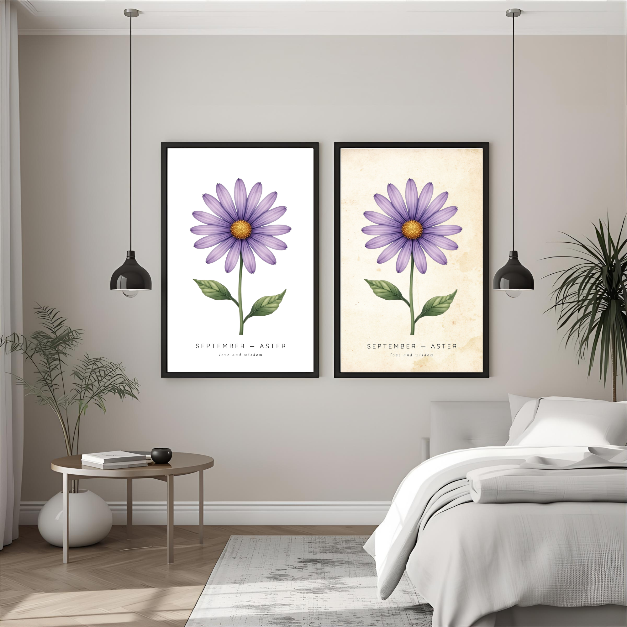 September Birth Flower Wall Art – Aster Print (Love & Wisdom)