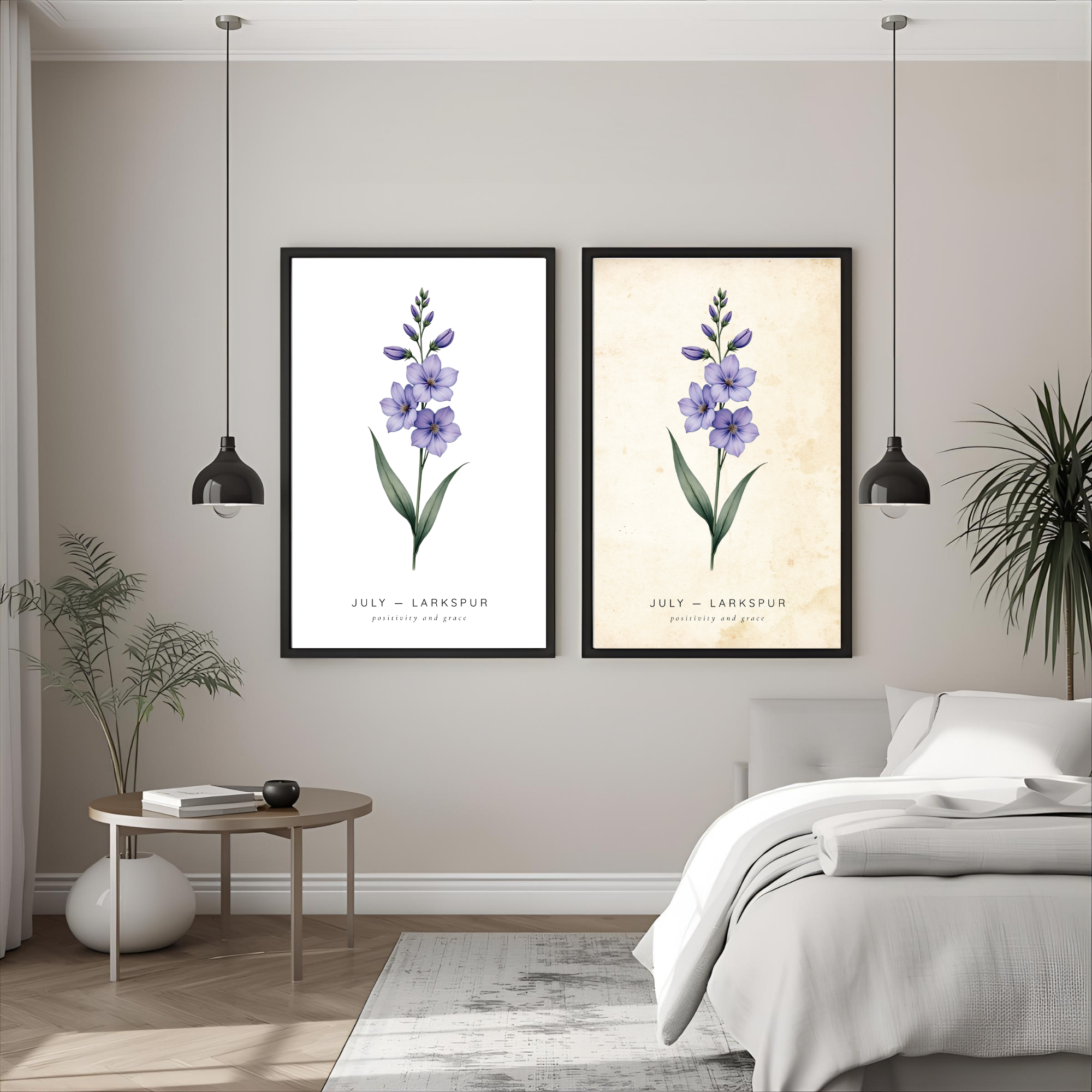 July Birth Flower Wall Art – Larkspur Print (Positivity & Grace)