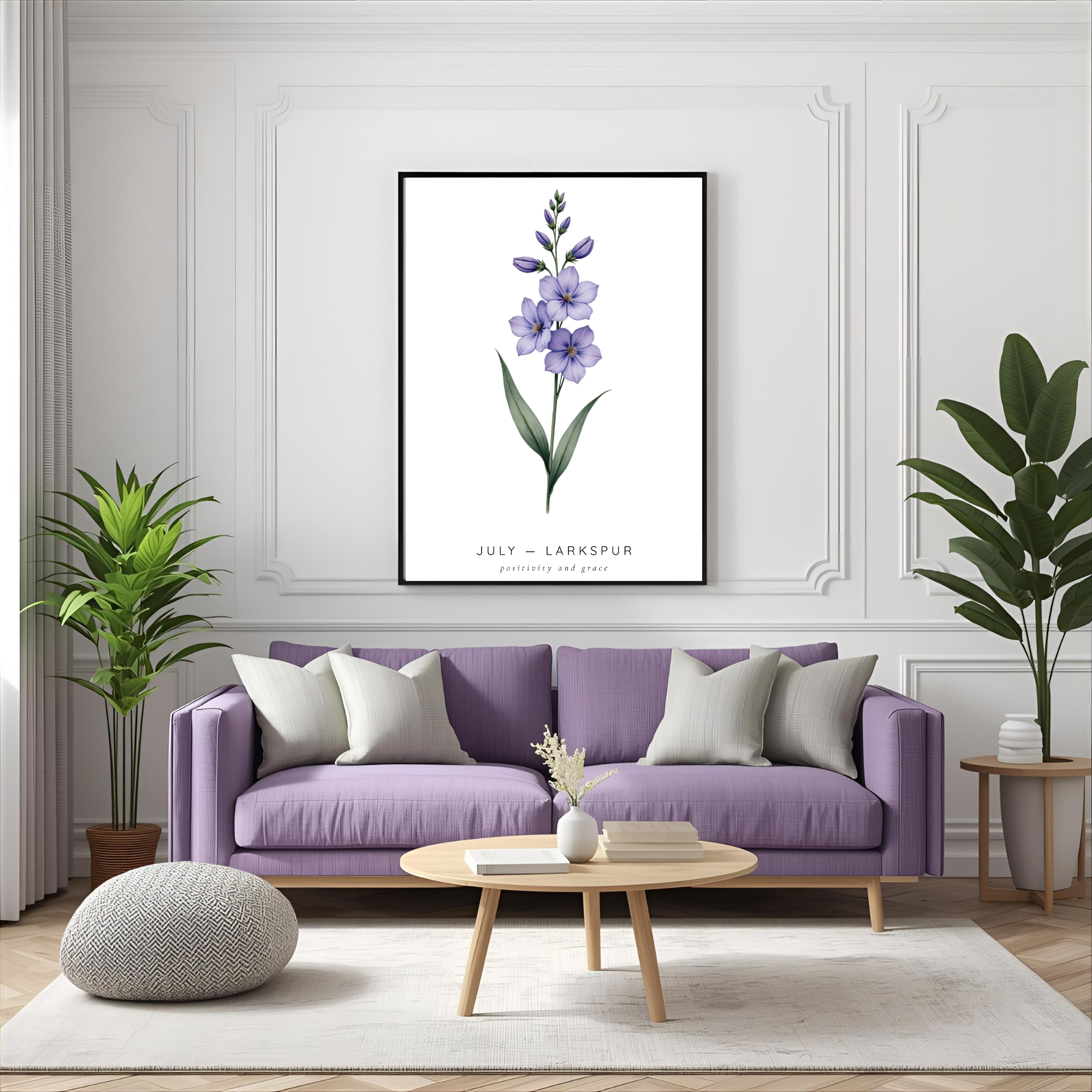 July Birth Flower Wall Art – Larkspur Print (Positivity & Grace)