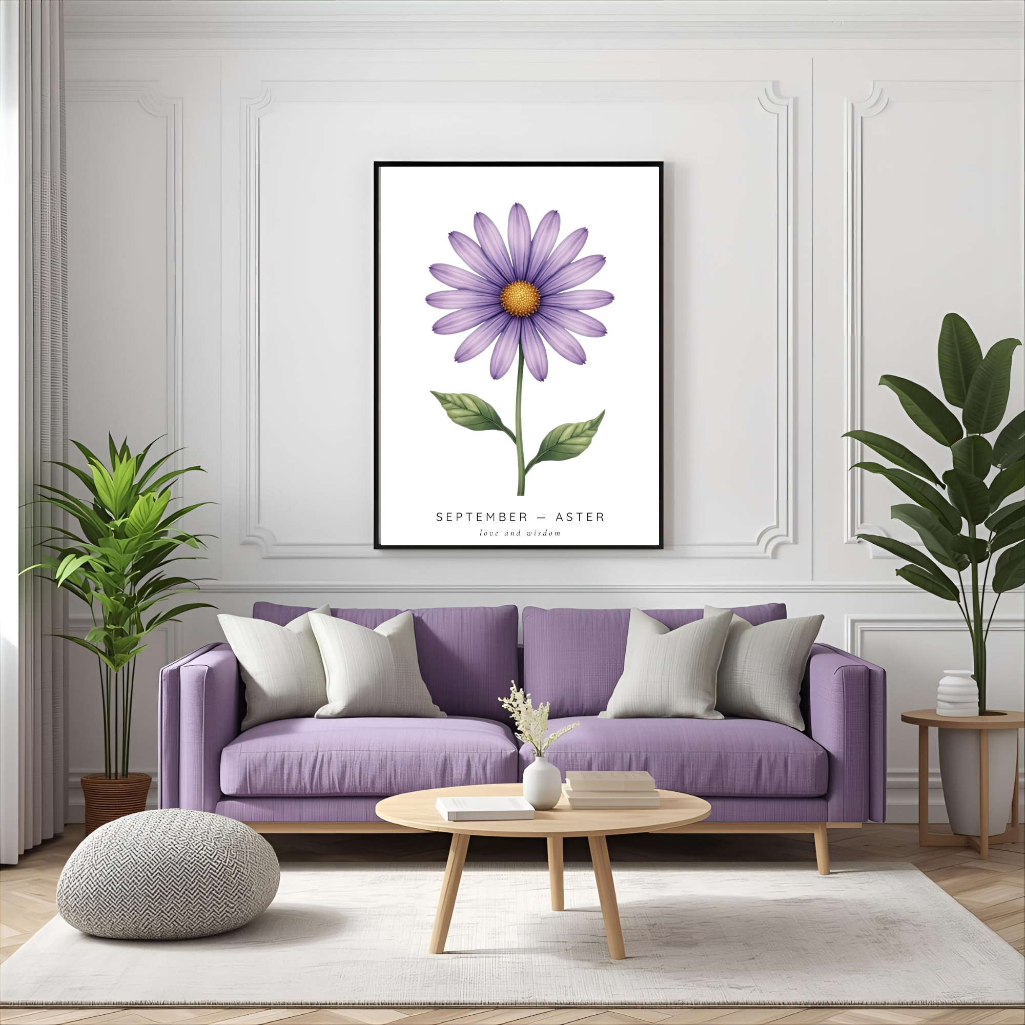 September Birth Flower Wall Art – Aster Print (Love & Wisdom)