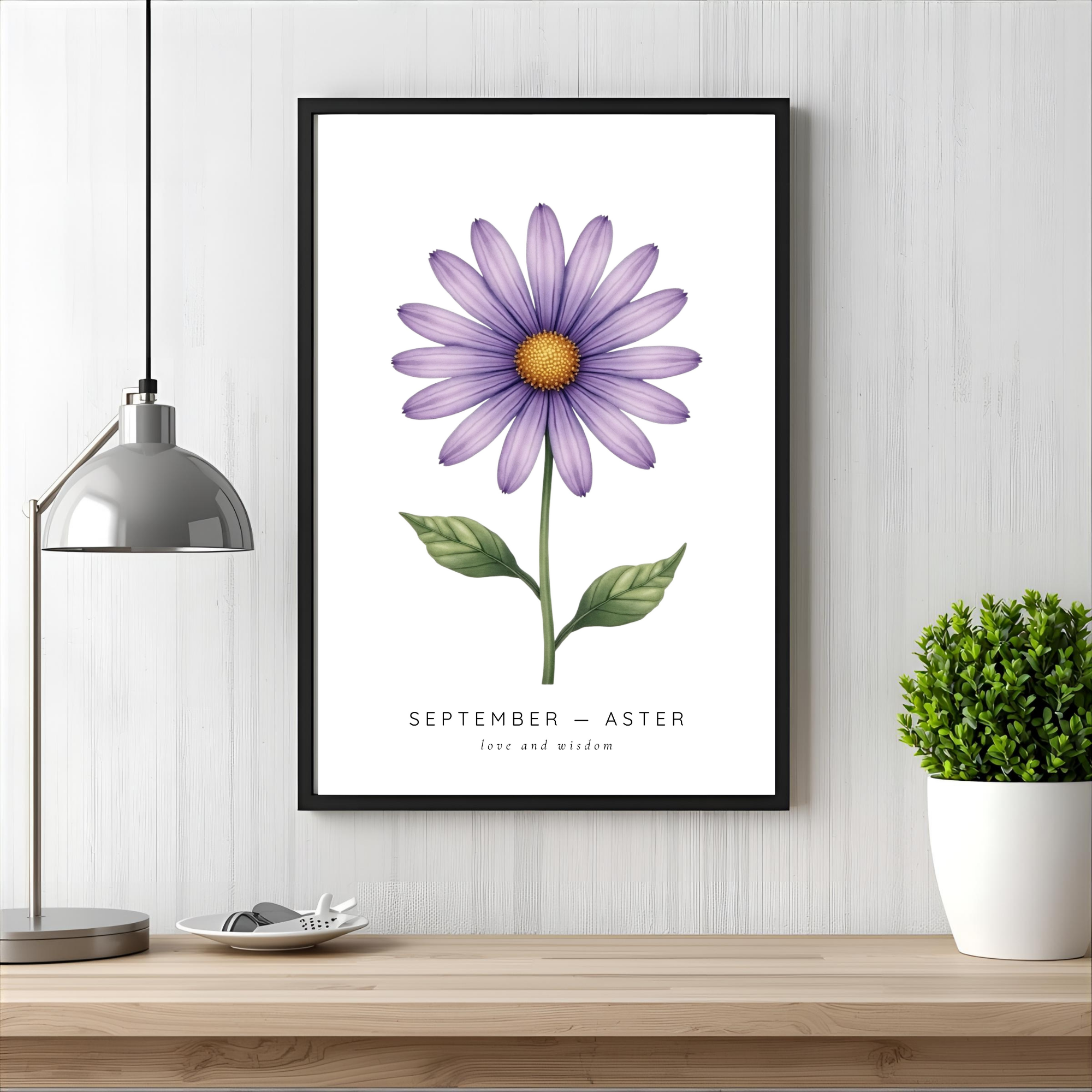 September Birth Flower Wall Art – Aster Print (Love & Wisdom)