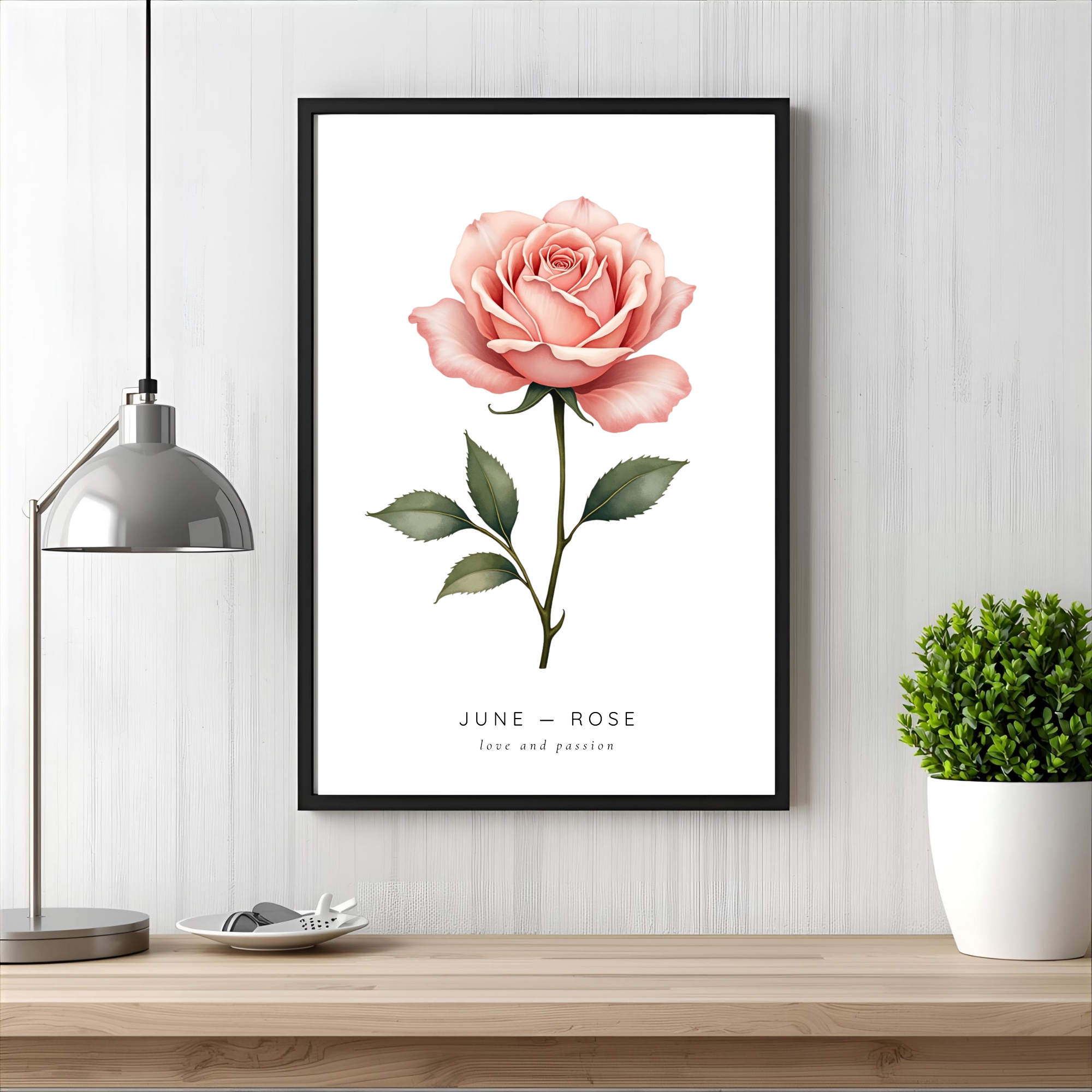 June Birth Flower Wall Art – Rose Print (Love & Passion)