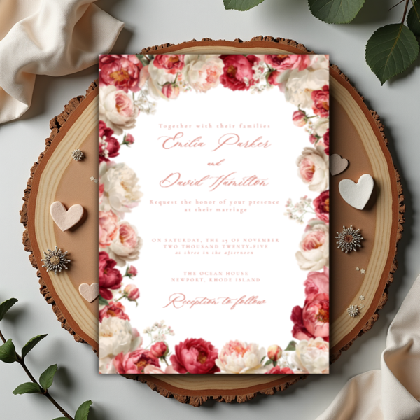 Editable blush floral wedding invitation template Canva