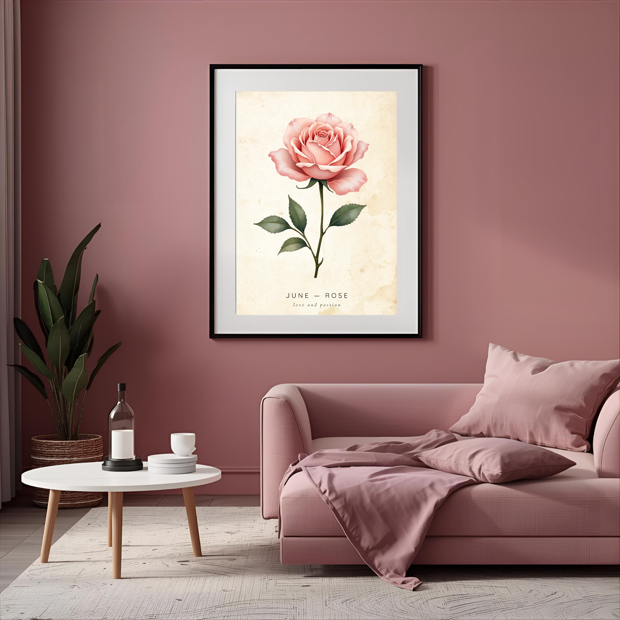 June Birth Flower Wall Art – Rose Print (Love & Passion)