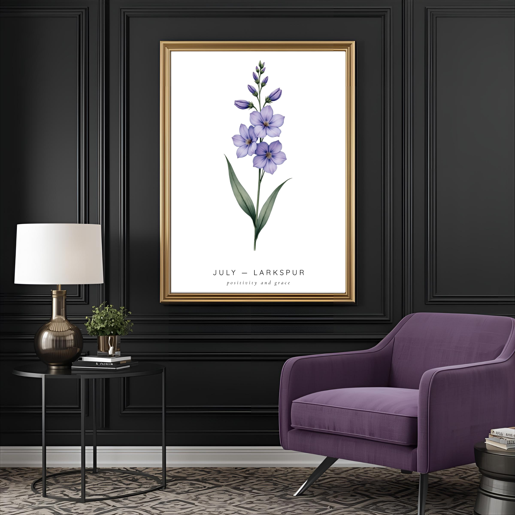 July Birth Flower Wall Art – Larkspur Print (Positivity & Grace)