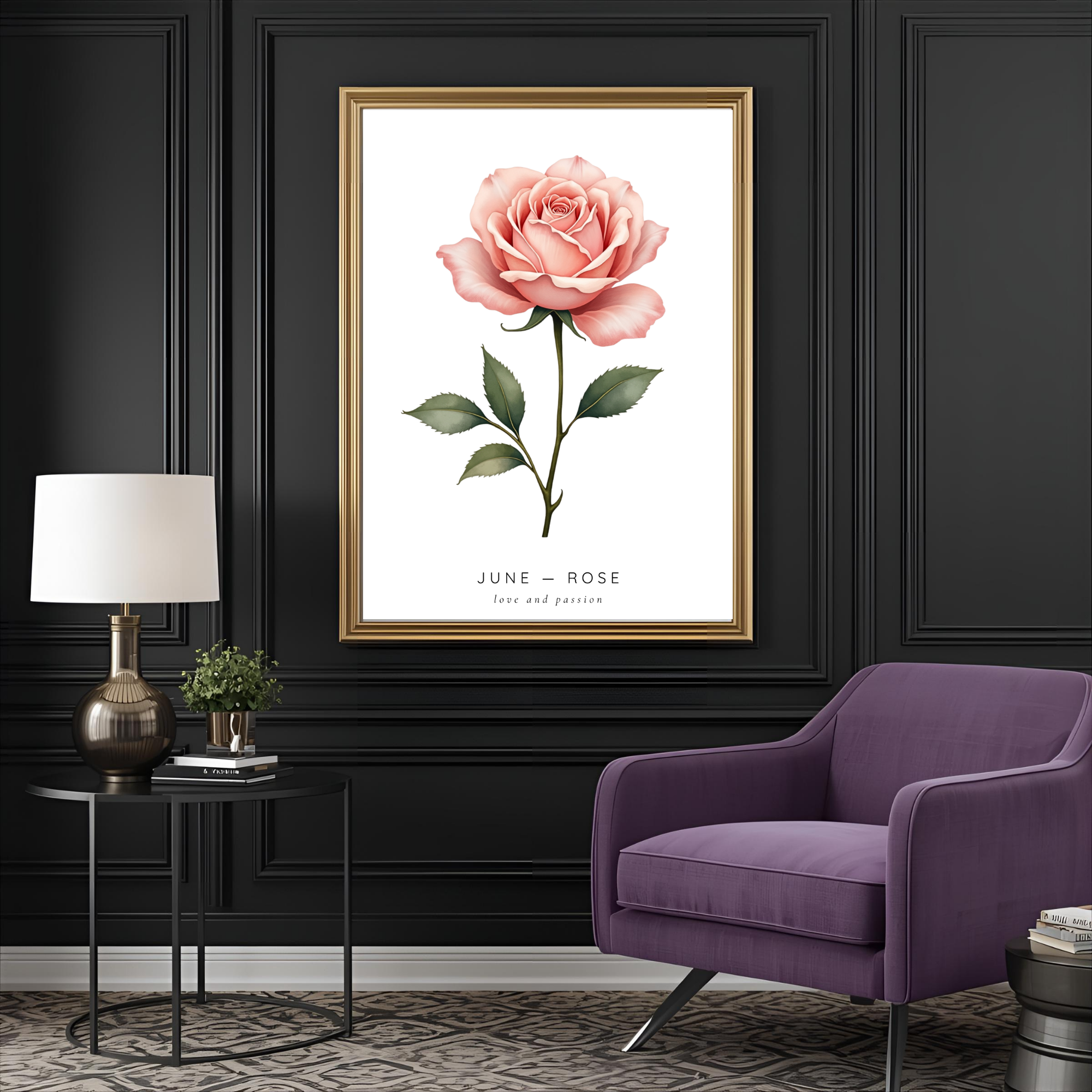 June Birth Flower Wall Art – Rose Print (Love & Passion)