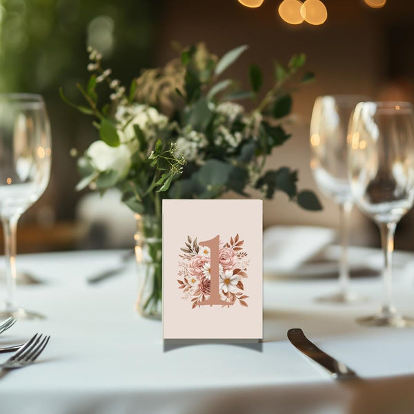 Boho Wedding Table Numbers: Pink Floral Canva Template (Digital Download)