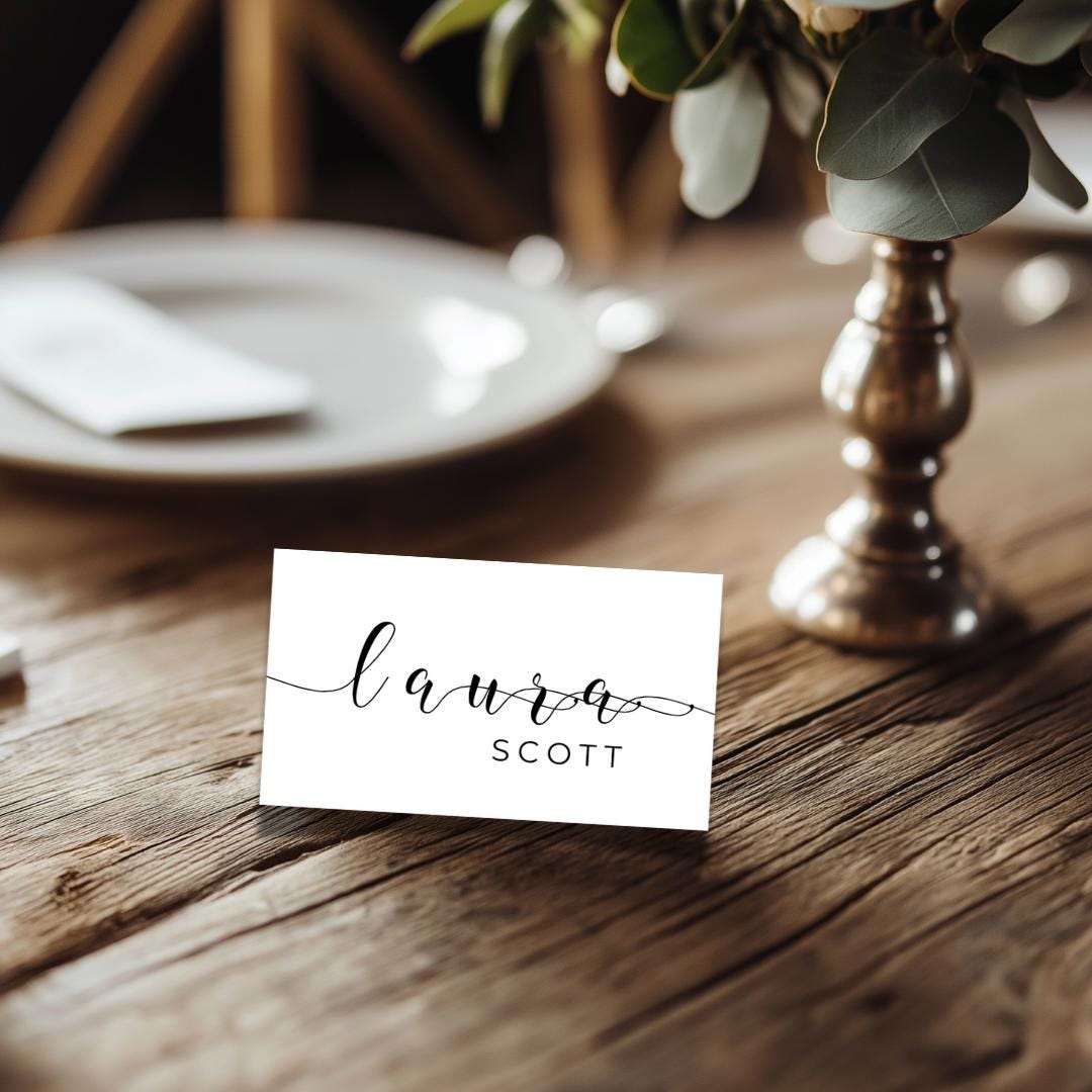 Minimalist Script Wedding Place Cards: Personalized Calligraphy (Printable)