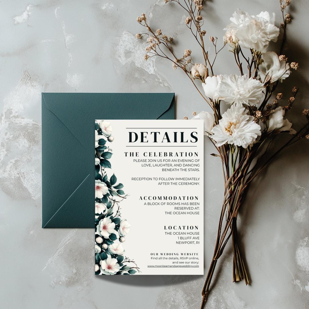 Teal Floral Wedding Invitation Suite: Moody Botanical Canva Template