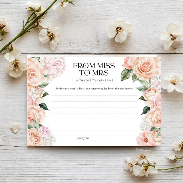 Bridal Shower Well Wishes Card: Blush Peony & Rose Design (Instant Download)