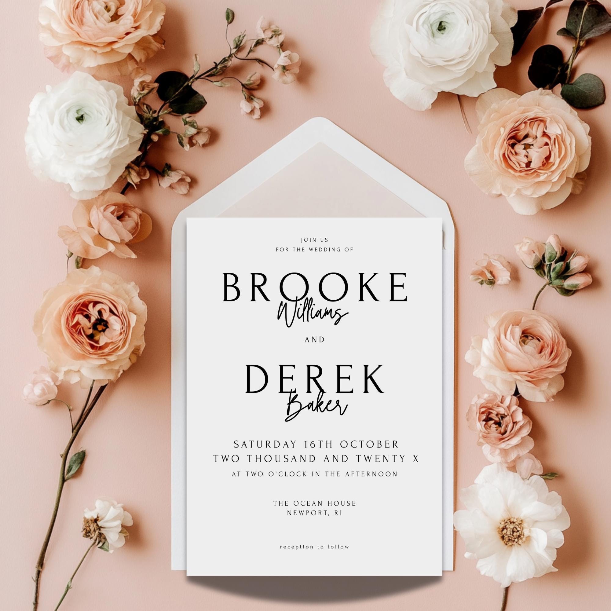 Minimalist Wedding Invitation Template: Elegant Light Gray Canva Design (Digital Download)