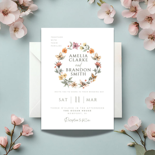 Watercolor Floral Wedding Invitation: Editable Canva Template (Digital Download)