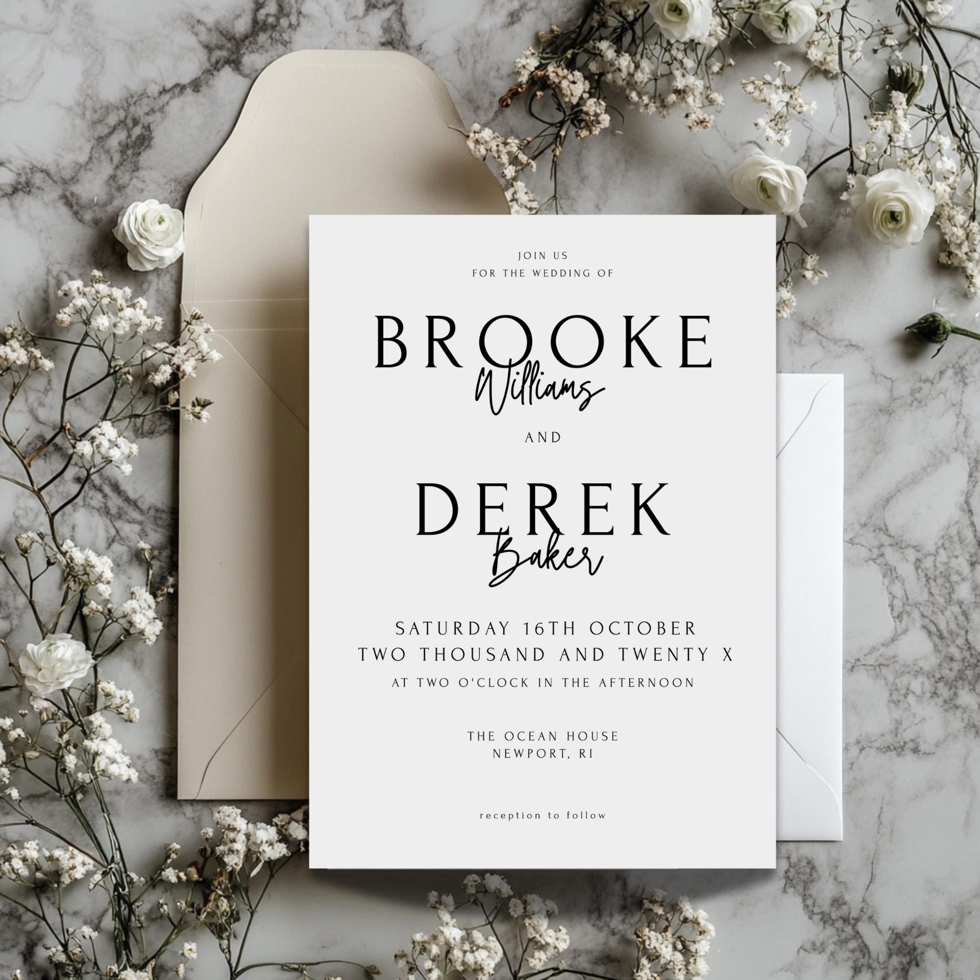 Minimalist Wedding Invitation Template: Elegant Light Gray Canva Design (Digital Download)