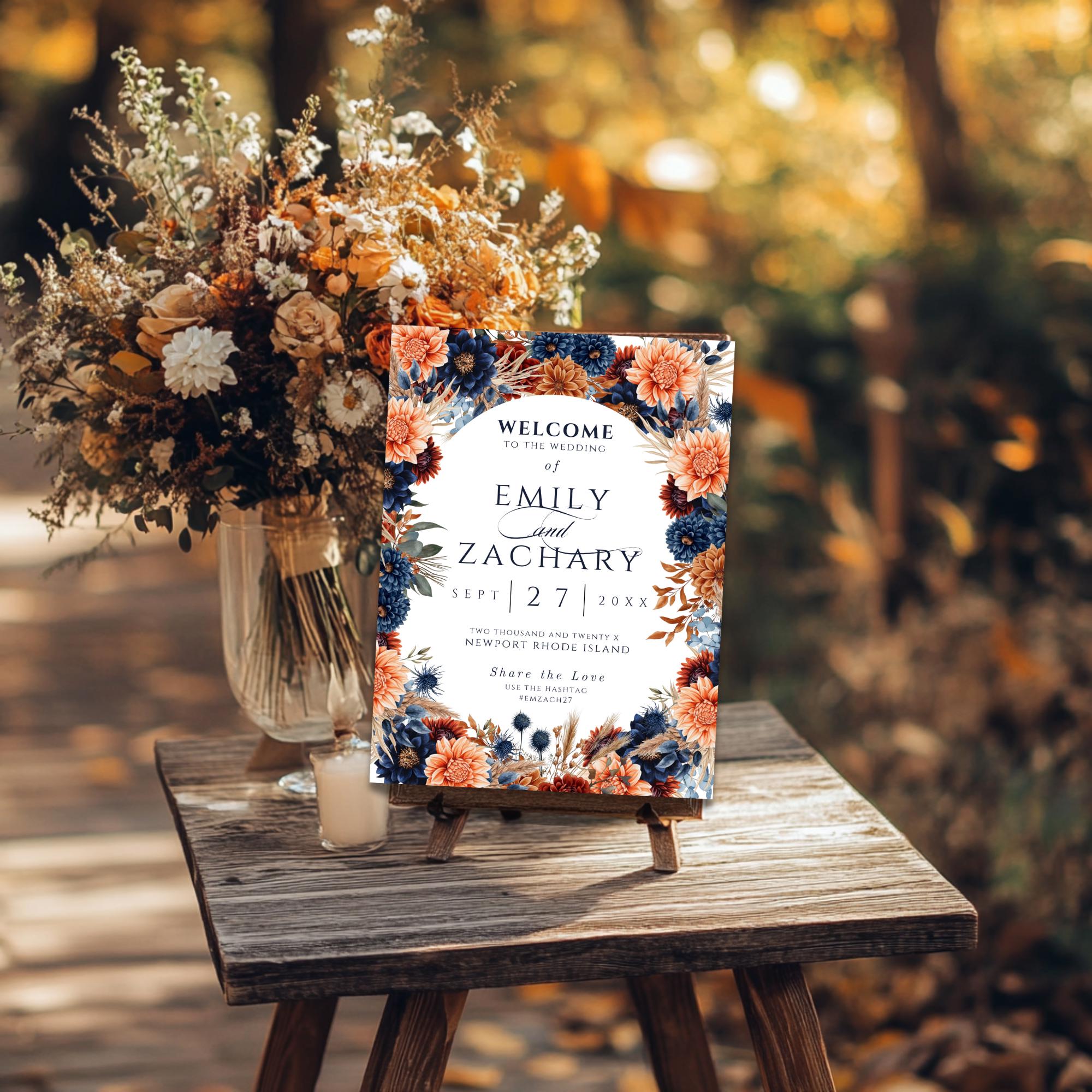 Rustic Fall Wedding Signage Bundle: Navy & Terracotta Canva Templates (Digital Download