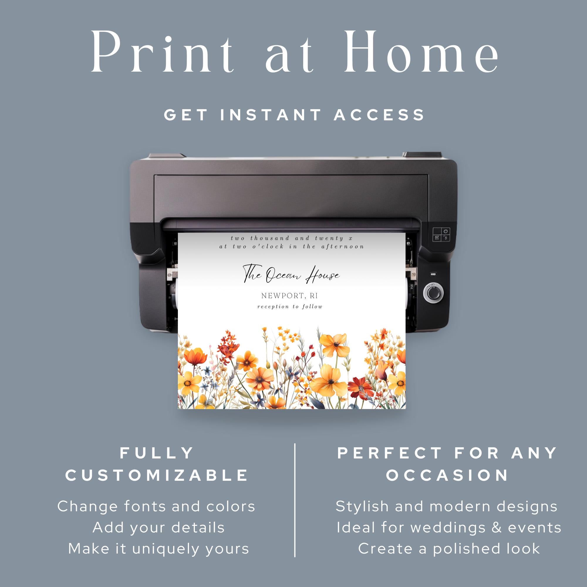 Rustic Boho Fall Wedding Invitation: Editable Floral Template (DIY Printable Download)