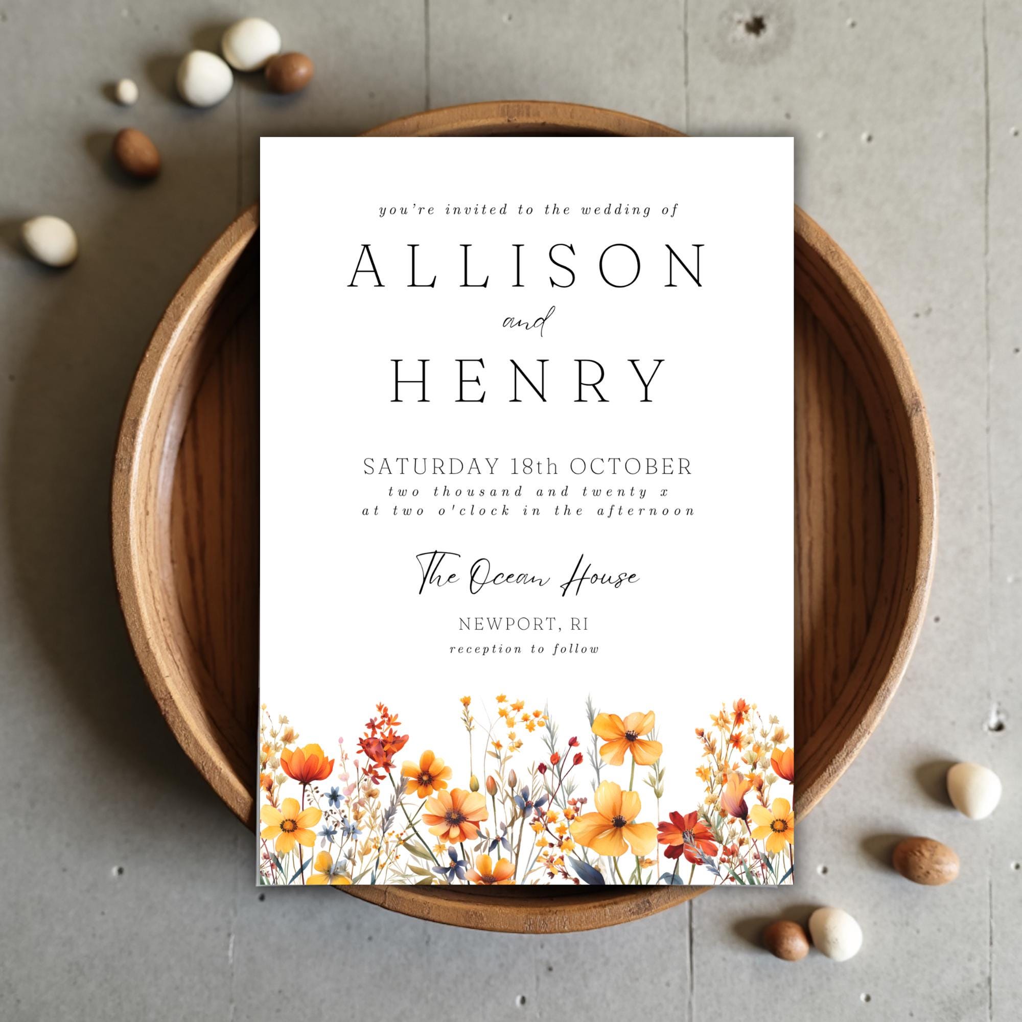 Rustic Boho Fall Wedding Invitation: Editable Floral Template (DIY Printable Download)
