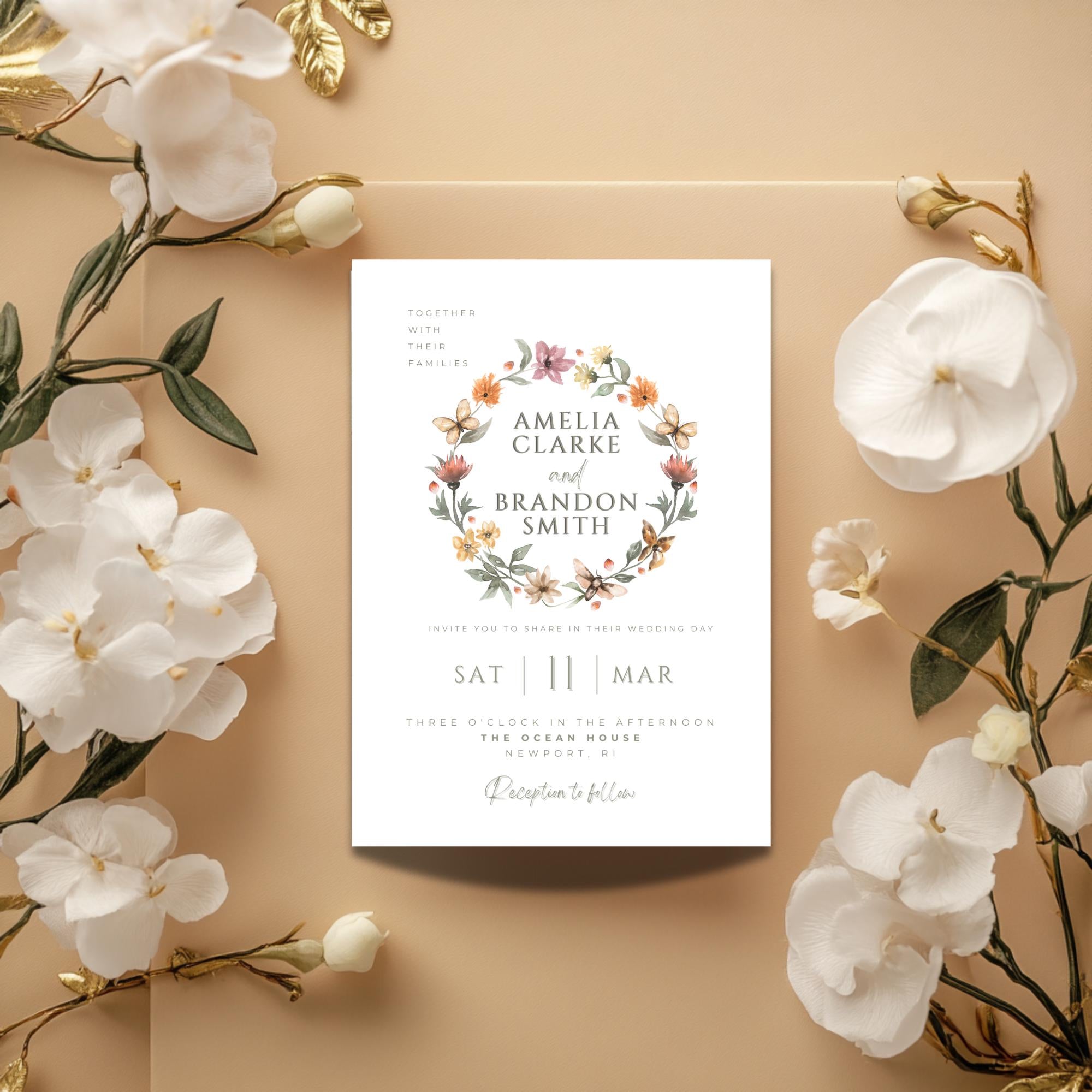 Watercolor Floral Wedding Invitation: Editable Canva Template (Digital Download)