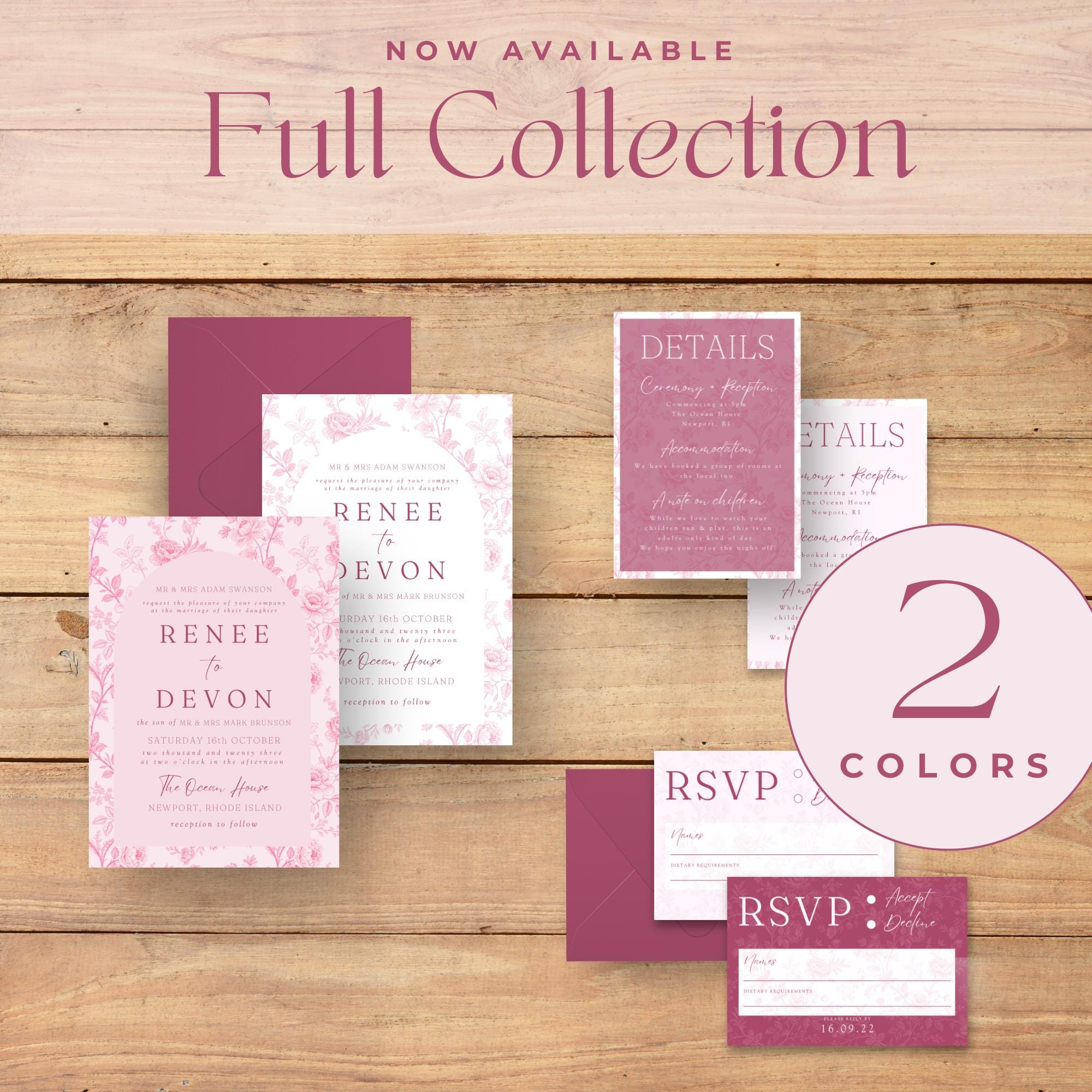 Elegant Floral Wedding Invitation Set: Mauve & Blush Pink (Editable PDF Template