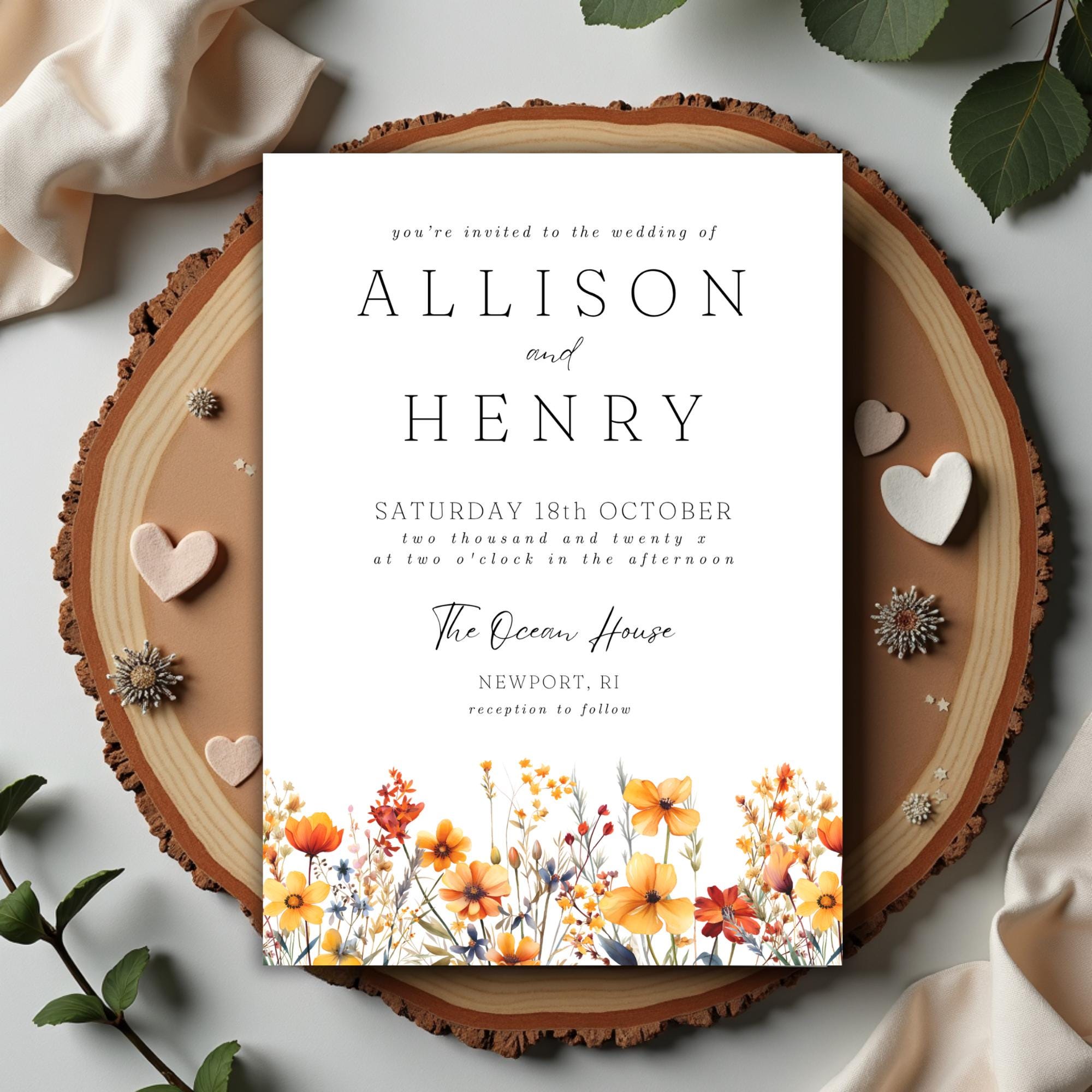 Rustic Boho Fall Wedding Invitation: Editable Floral Template (DIY Printable Download)