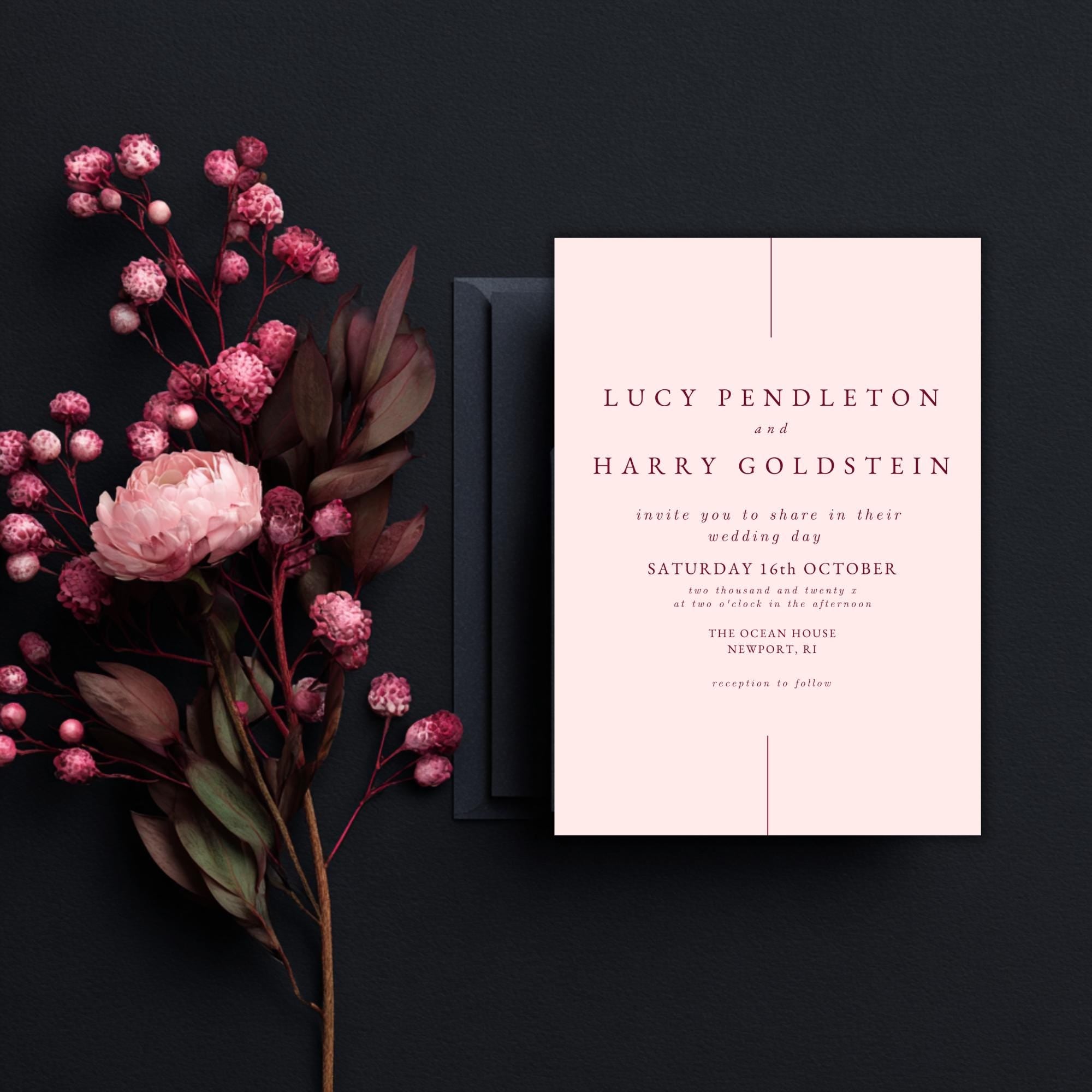 Blush Pink Wedding Invitation Template: Elegant Burgundy Canva Invite (Digital Download 5x7in)
