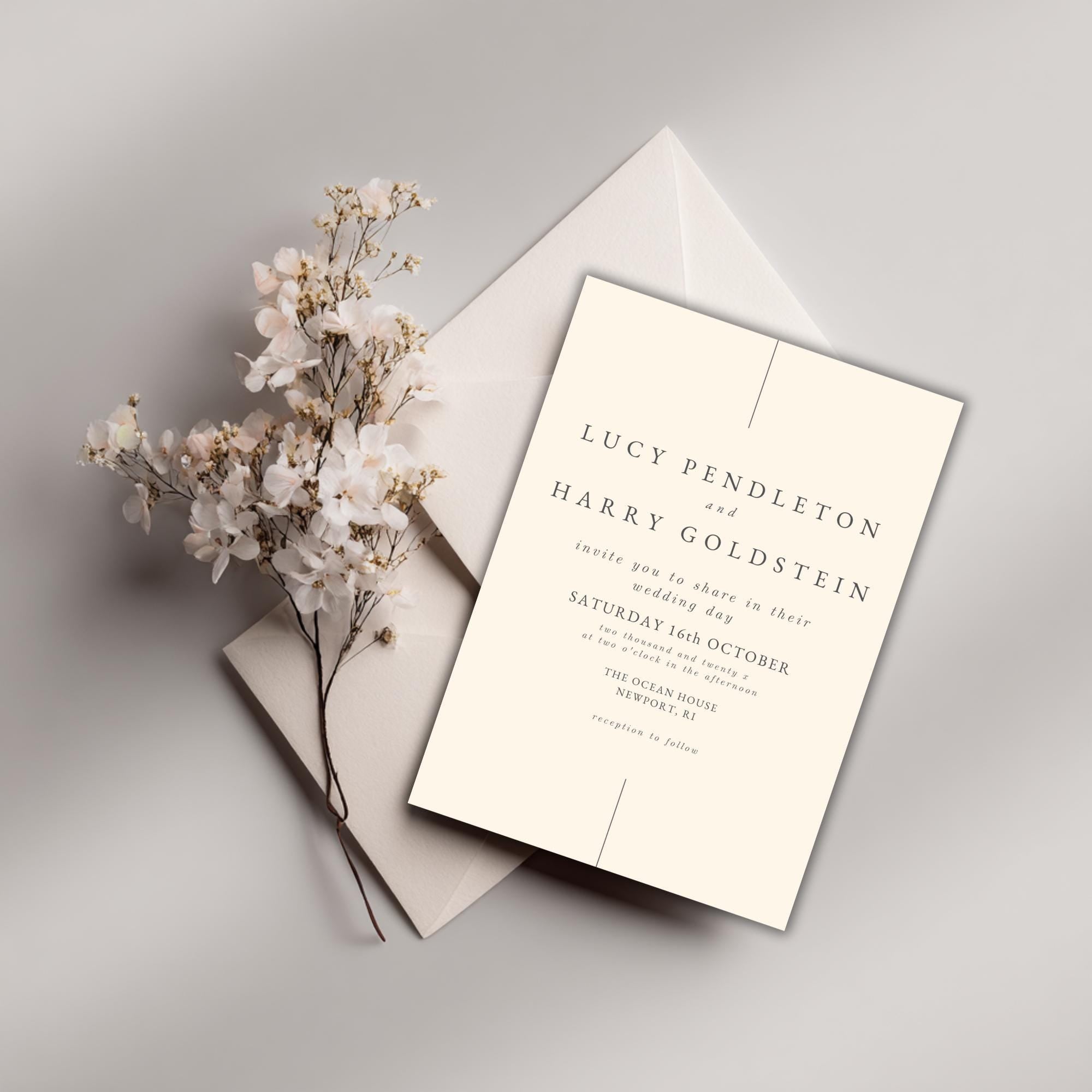 Pale Yellow Wedding Invitation Template: Minimalist Gray Typography (Editable Canva Printable)