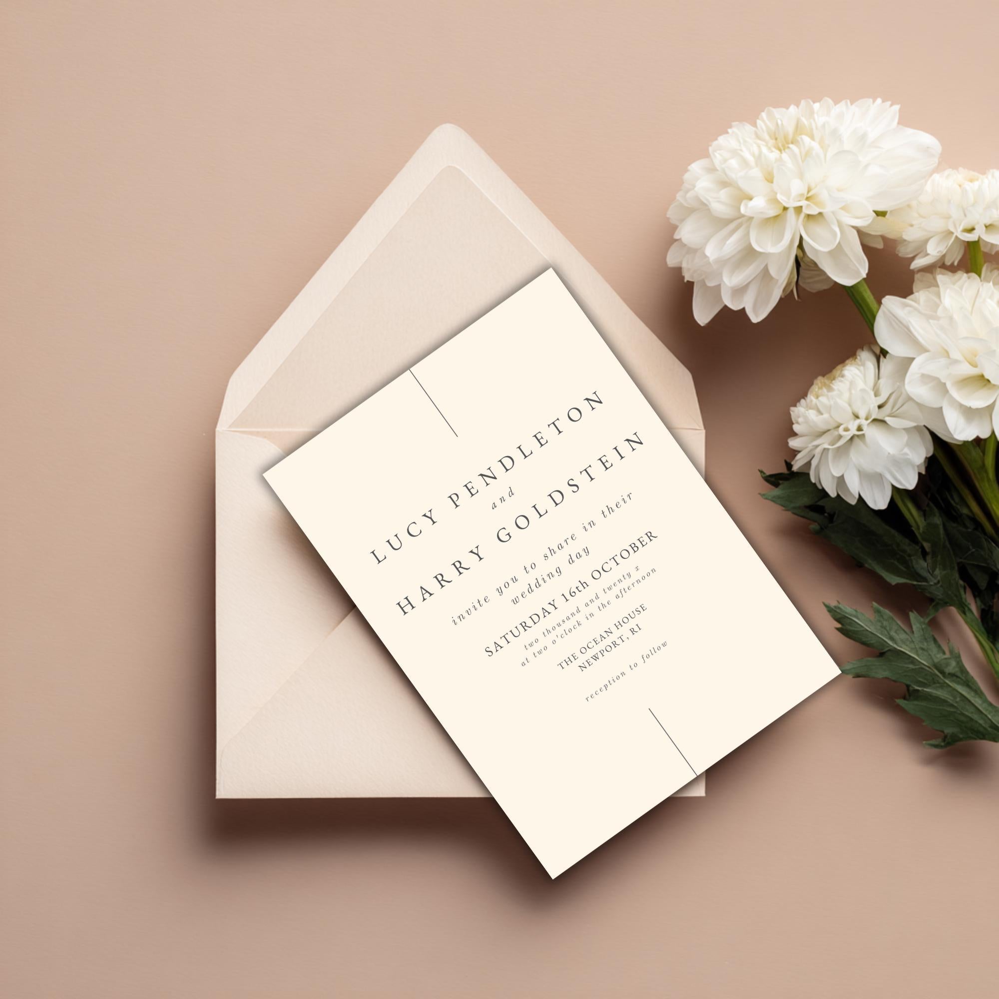 Pale Yellow Wedding Invitation Template: Minimalist Gray Typography (Editable Canva Printable)