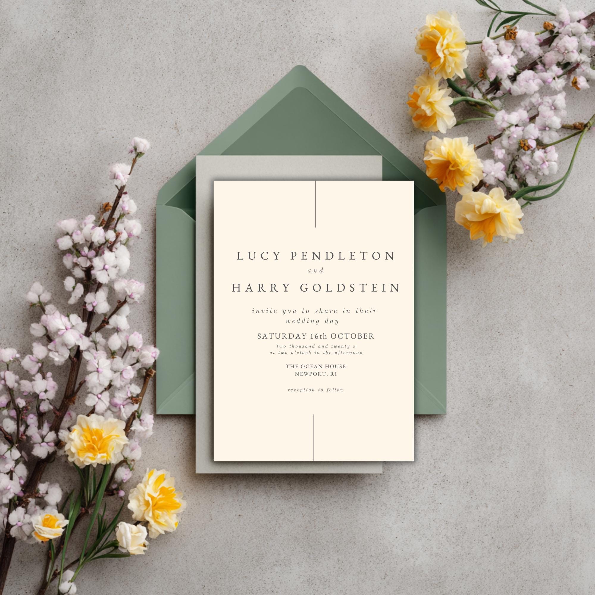 Pale Yellow Wedding Invitation Template: Minimalist Gray Typography (Editable Canva Printable)