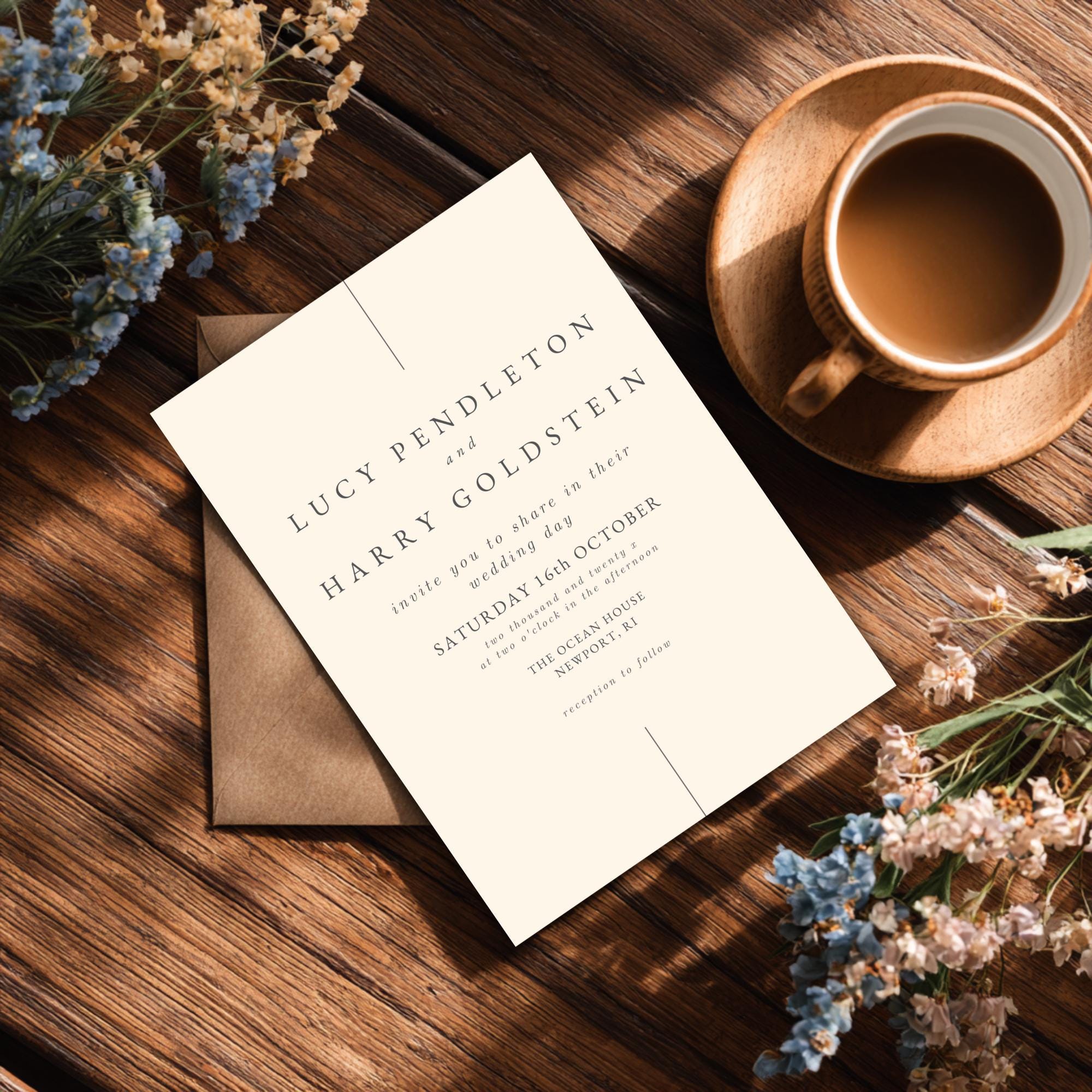 Pale Yellow Wedding Invitation Template: Minimalist Gray Typography (Editable Canva Printable)