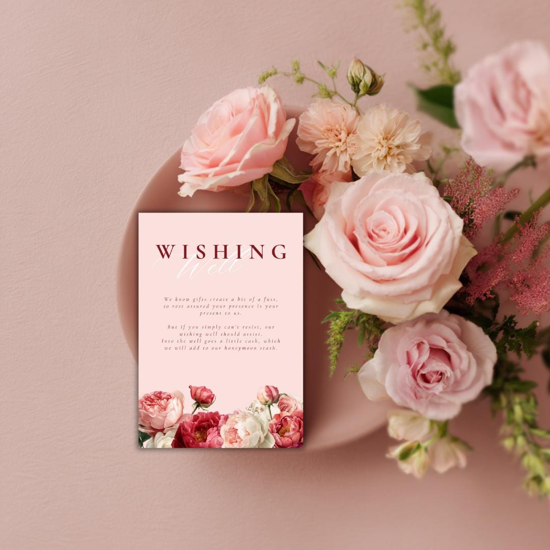 Floral Wedding Invitation Suite Template | Blush & Burgundy Peony Printable Wedding Stationery | Editable Digital Download