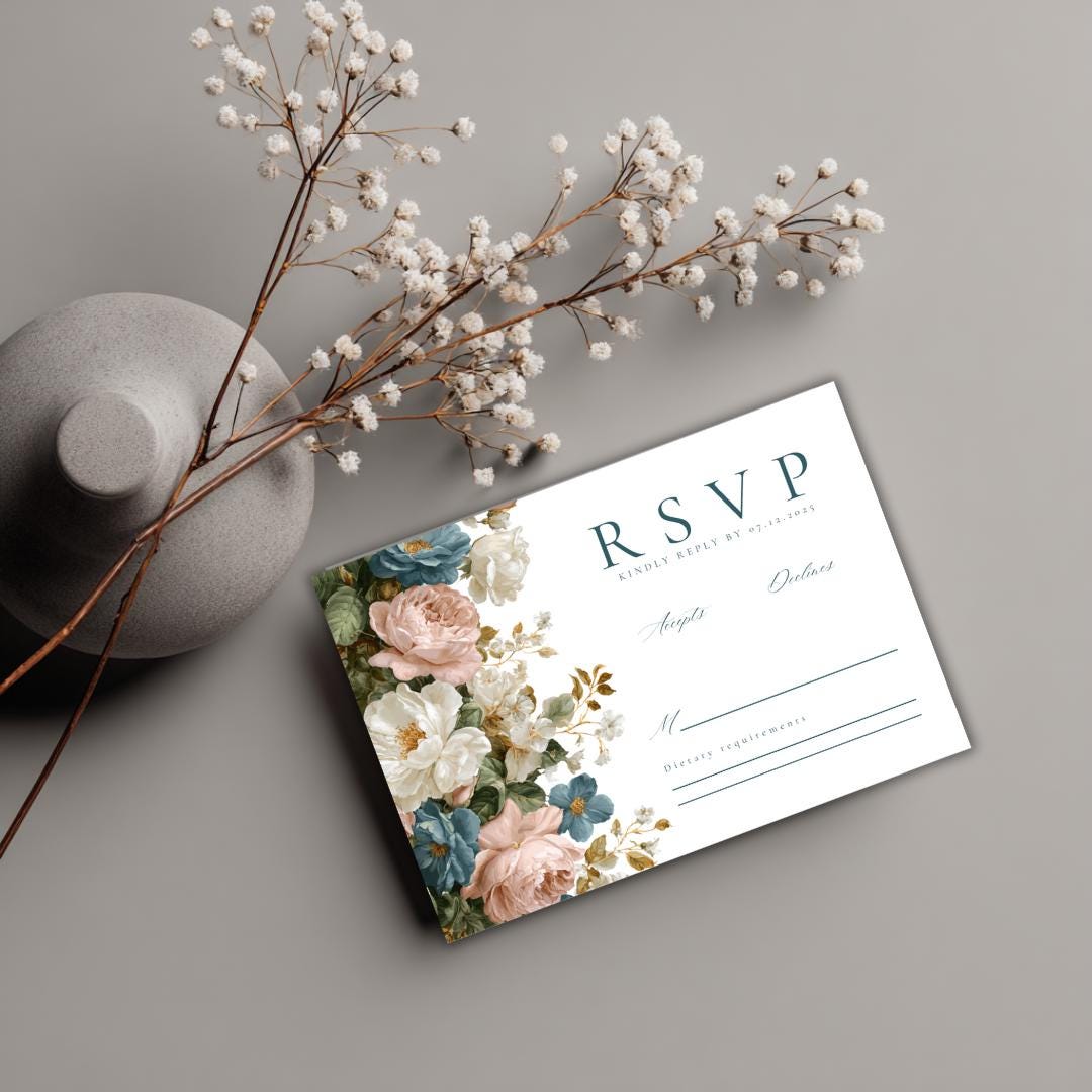 Rococo Floral Wedding Invitation Suite: Editable Canva Template (Printable)